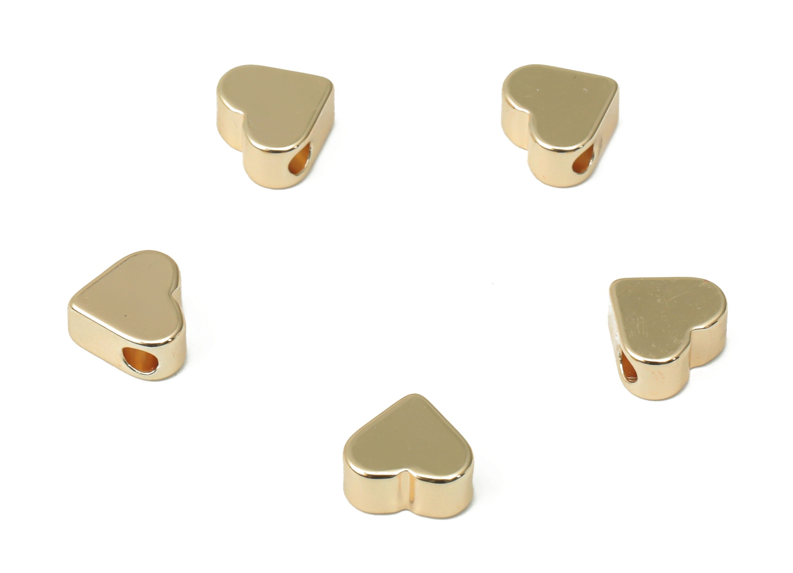 Gold Heart Beads – Brass Heart Spacer Beads – Bracelet Beads - 18K Real Gold Plated Brass - Jewelry Making - 6.9x6.3x3.18mm - RGP4464 - DOMEDBAZAAR