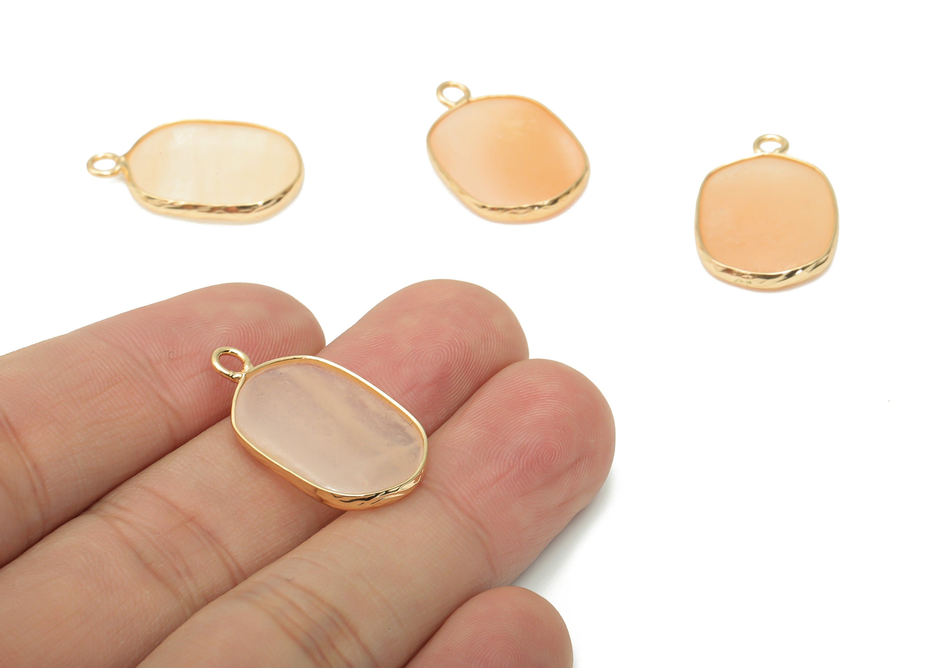 Orange Aventurine Oval Charms - Brass Oval Pendant - Natural Stone - Gold Tone Plated Brass – Jewelry Supplies - 52.2x15.92x4.11mm – NS1699E - DOMEDBAZAAR