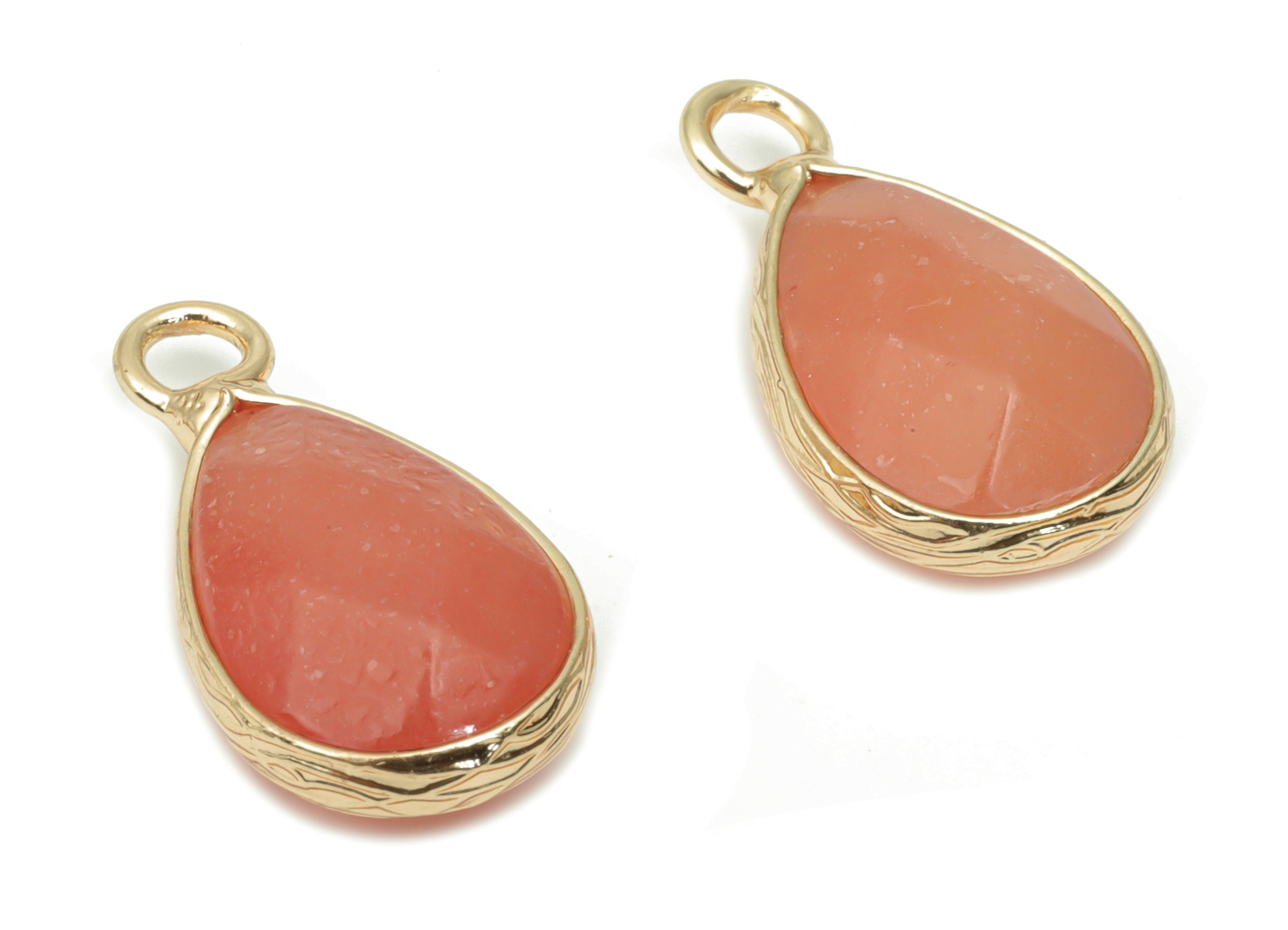 Orange Aventurine Drop Earring Charms - Brass Teardrop Pendant - Natural Stone - Gold Tone Plated Brass – 17.97x9.61x4.55mm – NS1690D - DOMEDBAZAAR