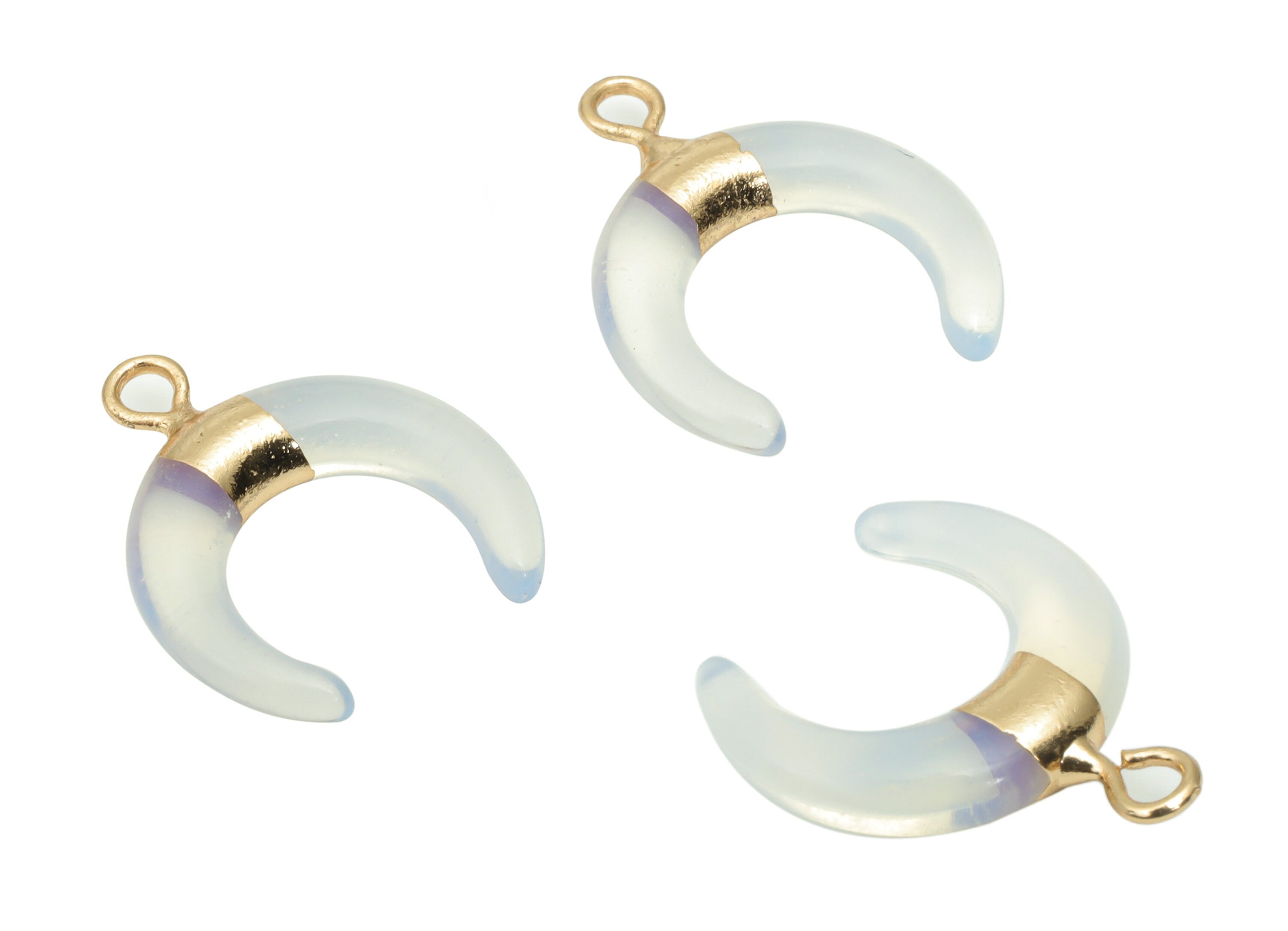 Opalite Ox Horn Earring Charms - Brass Crescent Pendant - Natural Stone - Gold Tone Plated Brass – Jewelry Supplies - 17.9x15.7x3.9mm–NS1692 - DOMEDBAZAAR