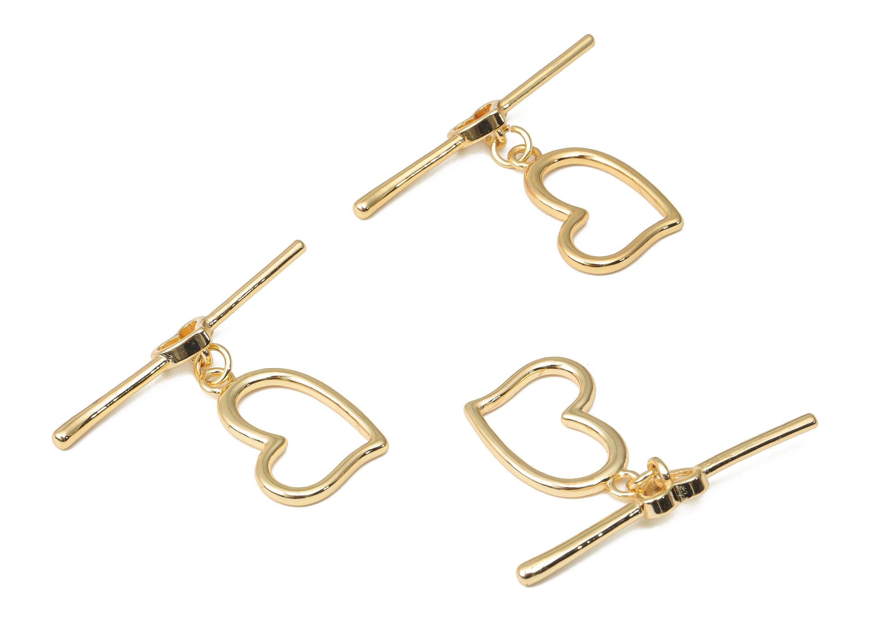 Brass Heart Toggle Clasp – Gold Heart Toggle Clasp - 18K Real Gold Plated Brass – Jewelry Making Supplies - 38.56x30x1.88mm - RGP4508 - DOMEDBAZAAR