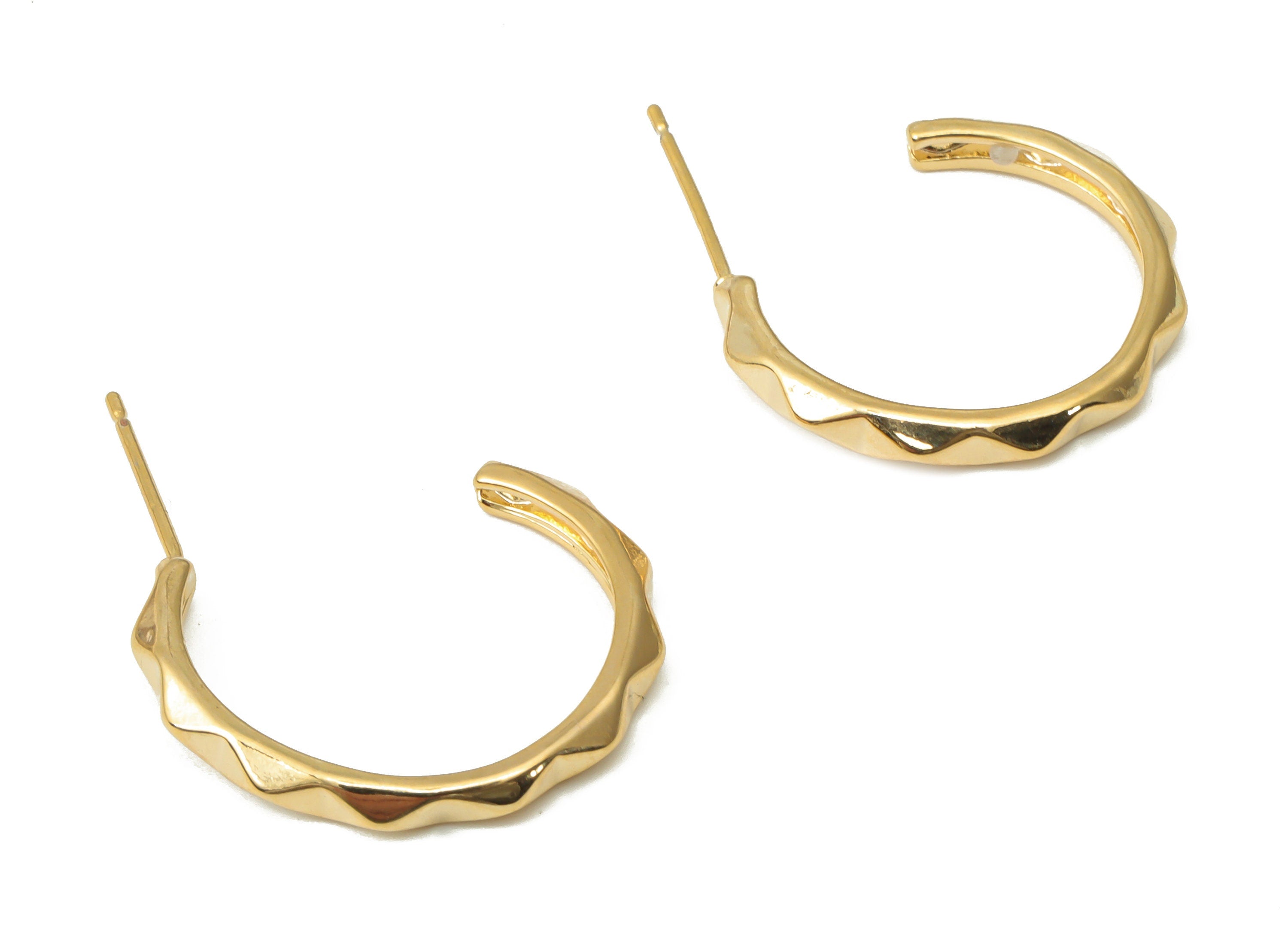 Brass C Wave Hoop Earring Stud - Gold C Hoop Earring Post - Stainless Steel Stud - 18k Real Gold Plated Brass - 20.65x18.37x2.74mm - RGP4495 - DOMEDBAZAAR