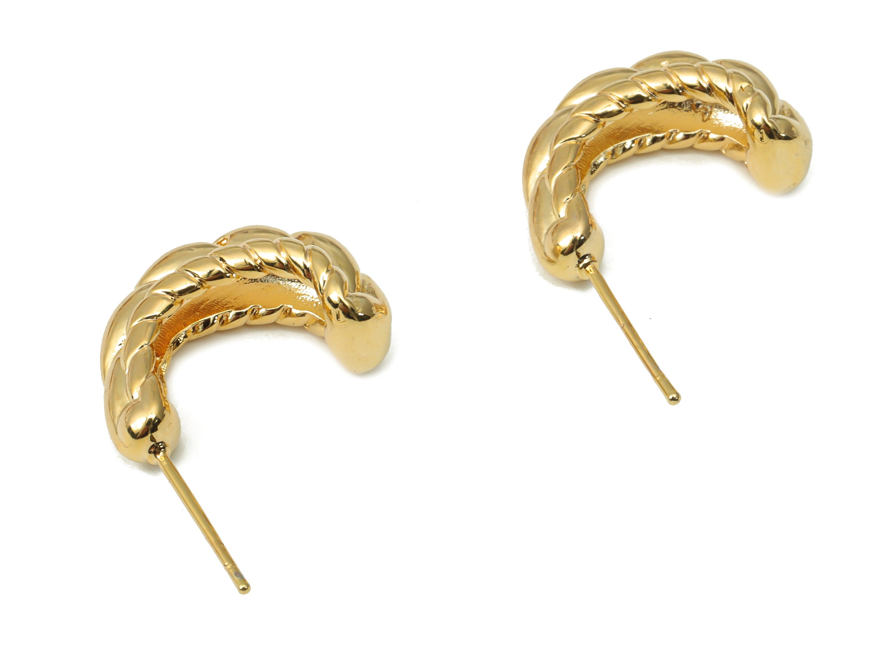 Brass C Open Hoop Earring Stud - Gold C Wave Hoop Earring Post - 925 Silver Stud - 18k Real Gold Plated Brass - 17.35x12.58x3.6mm - RGP4494 - DOMEDBAZAAR