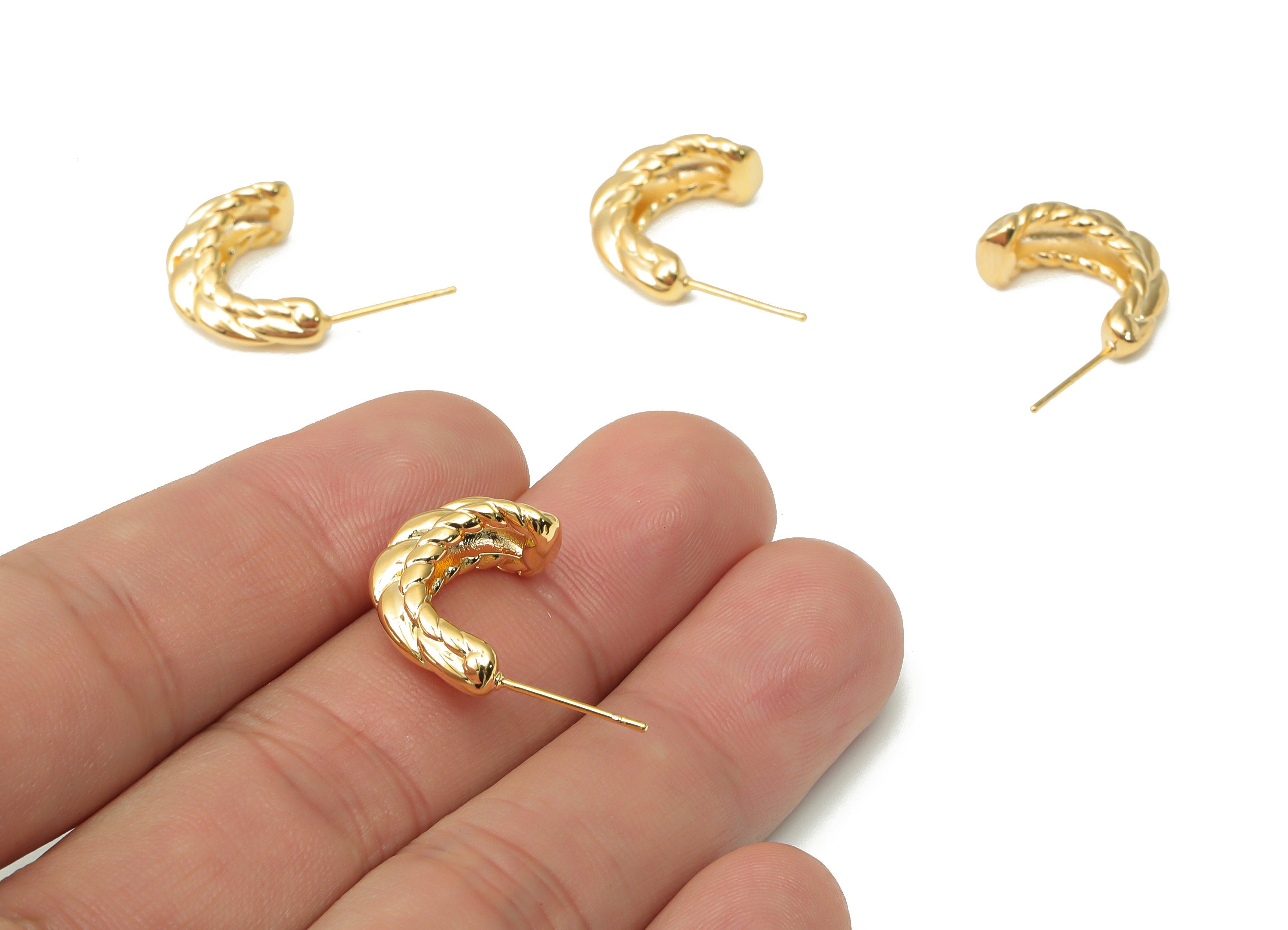 Brass C Open Hoop Earring Stud - Gold C Wave Hoop Earring Post - 925 Silver Stud - 18k Real Gold Plated Brass - 17.35x12.58x3.6mm - RGP4494 - DOMEDBAZAAR