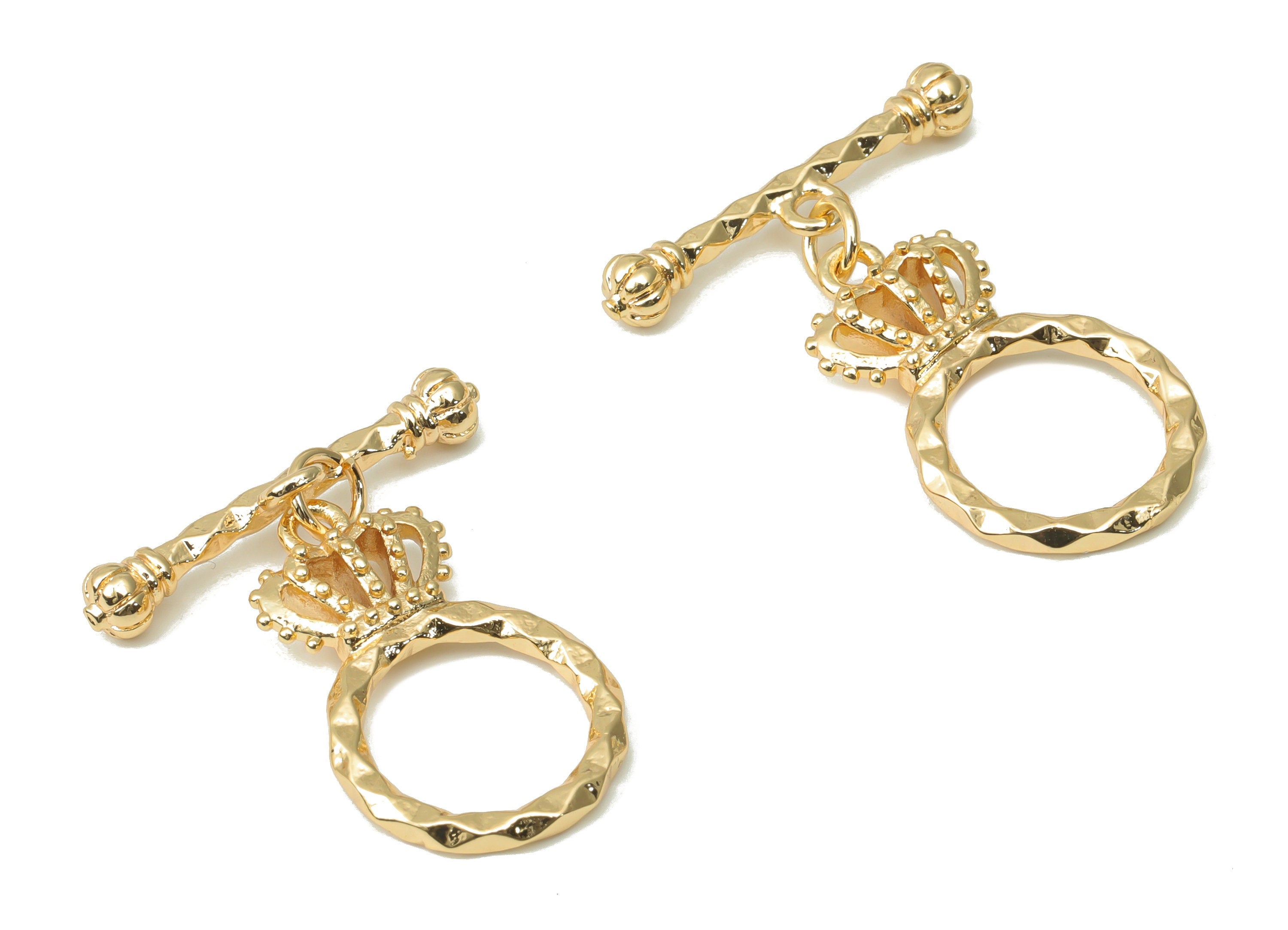 Brass Wave Round Diamond Line Toggle Clasps – Gold Crown Circle Toggle Clasp - 18K Real Gold Plated Brass – 24.14x14.8x4.7mm - RGP4511 - DOMEDBAZAAR