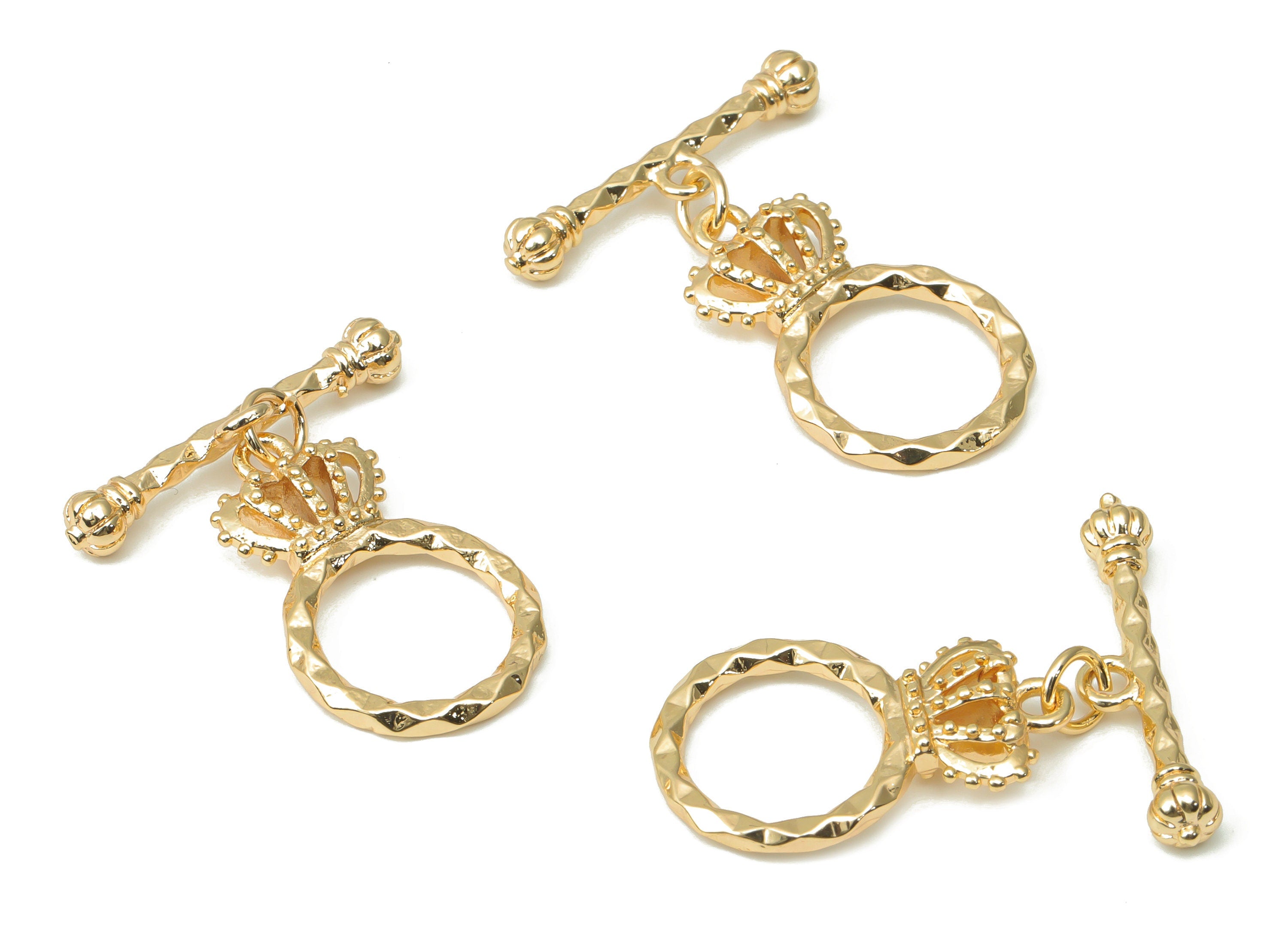 Brass Wave Round Diamond Line Toggle Clasps – Gold Crown Circle Toggle Clasp - 18K Real Gold Plated Brass – 24.14x14.8x4.7mm - RGP4511 - DOMEDBAZAAR