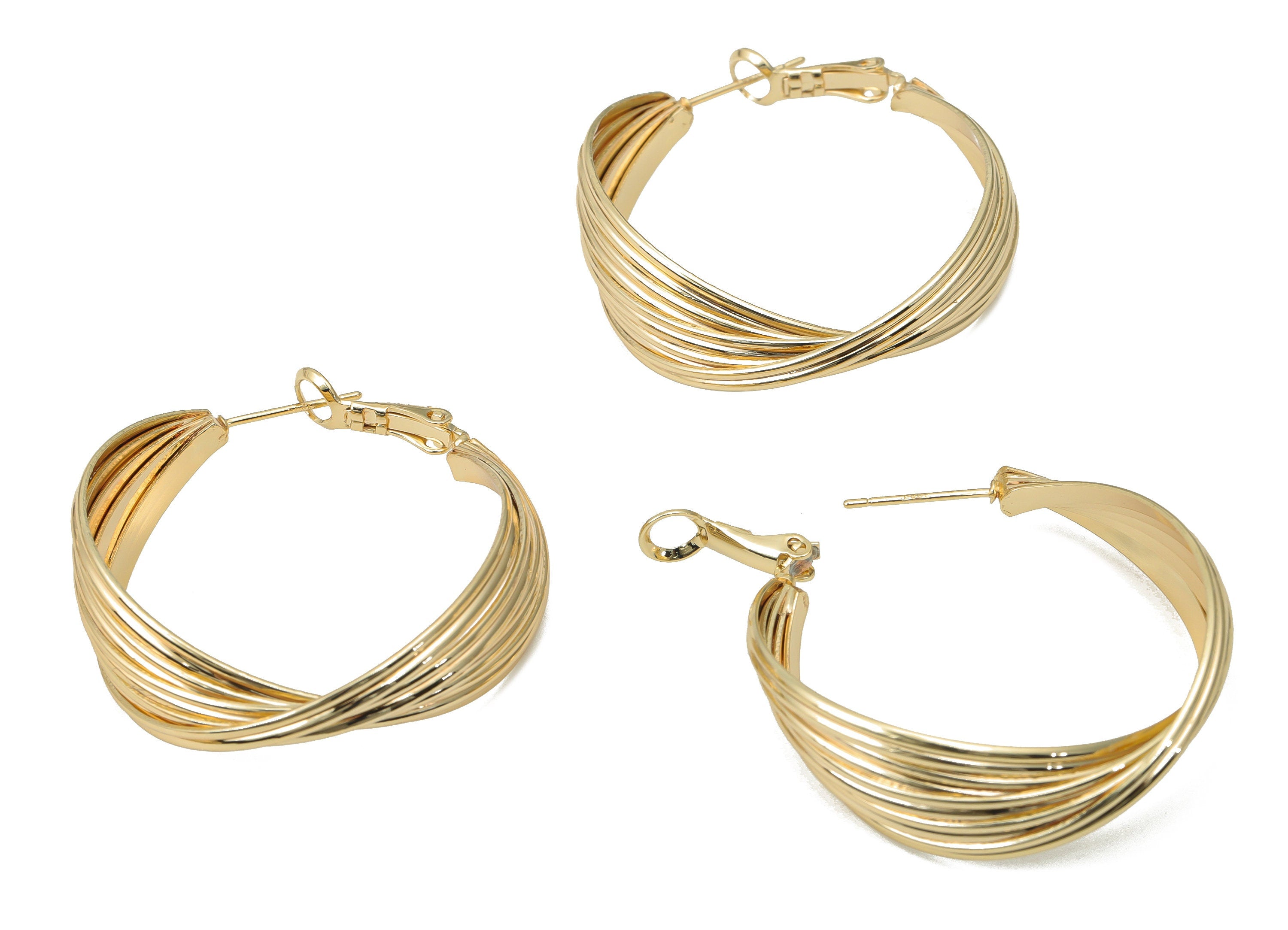 Brass Round Hoop Clasp Connector - Gold Twisted Circle Earring Clasp - 925 Silver Stud - 18K Real Gold Plated Brass - 39.12x36.7x2mm-RGP4489 - DOMEDBAZAAR