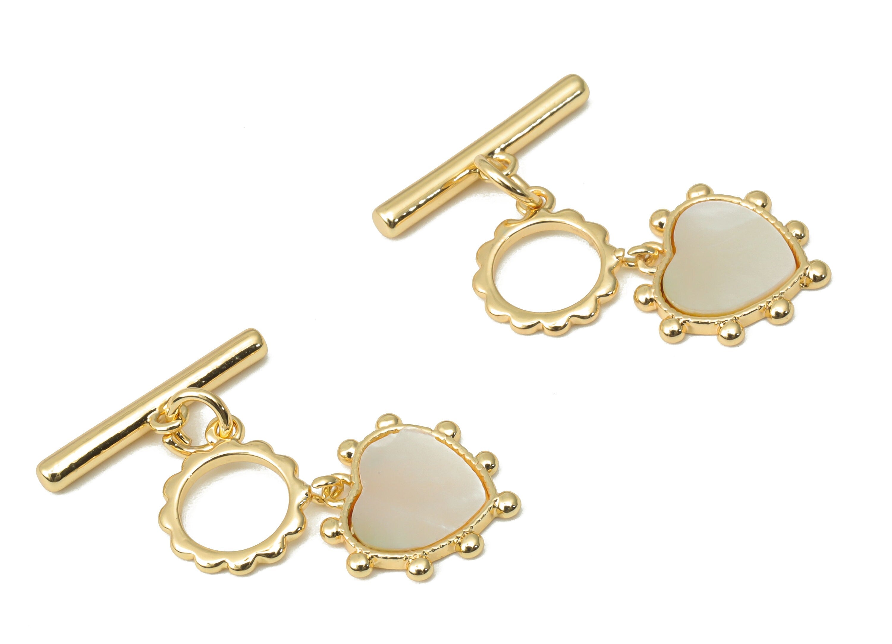 Brass Beads Heart Toggle Clasp – Shell Wave Circle Toggle Clasp - 18K Real Gold Plated Brass – Jewelry Supplies - 25x17.2x2.07mm - RGP4526 - DOMEDBAZAAR