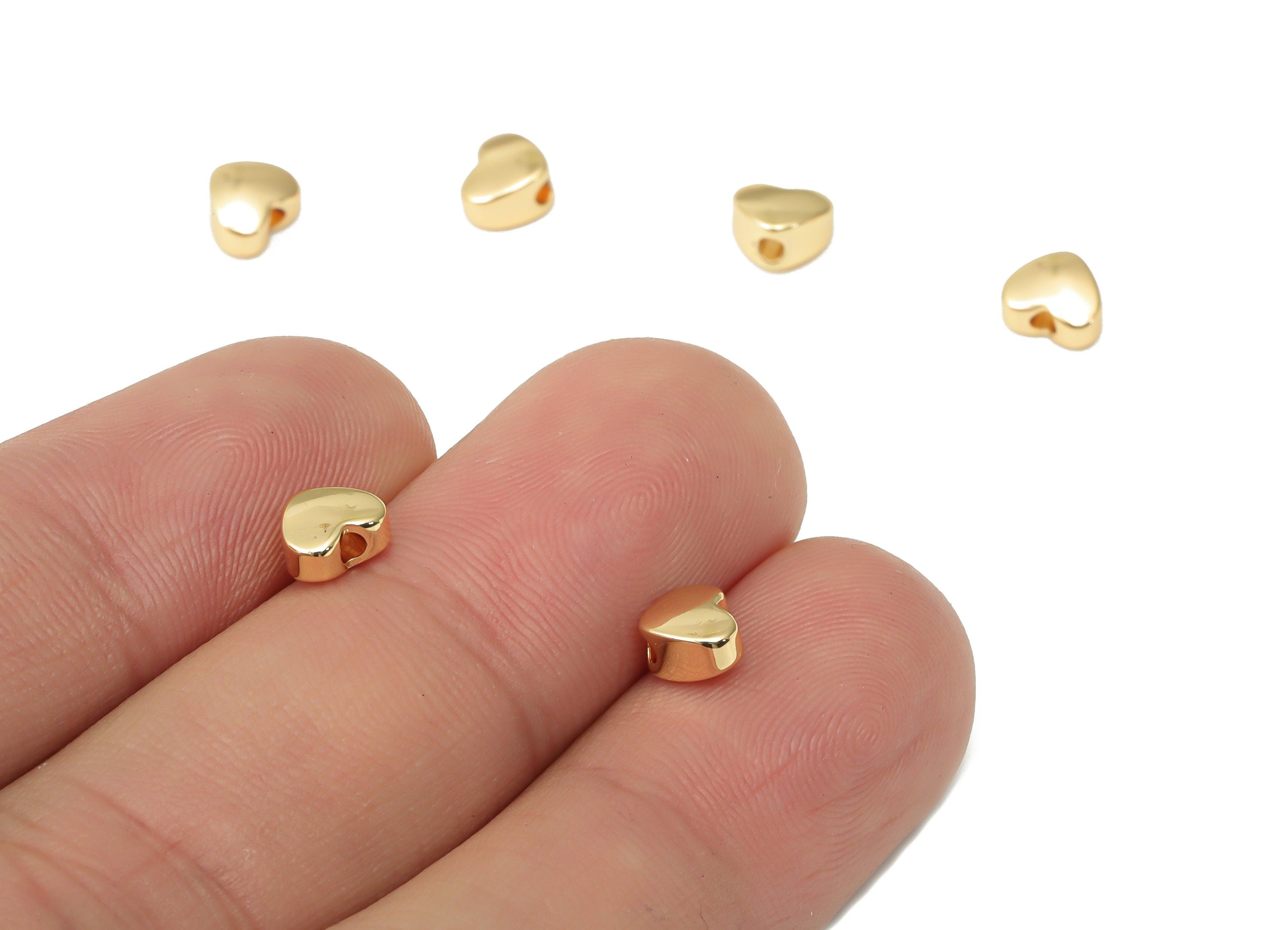Mini Heart Spacer Bead - Brass Heart Charms - Gold Heart Pendant - Bracelet Beads - 18K Real Gold Plated Brass - 5.98x4.9x3.4mm - RGP4448 - DOMEDBAZAAR