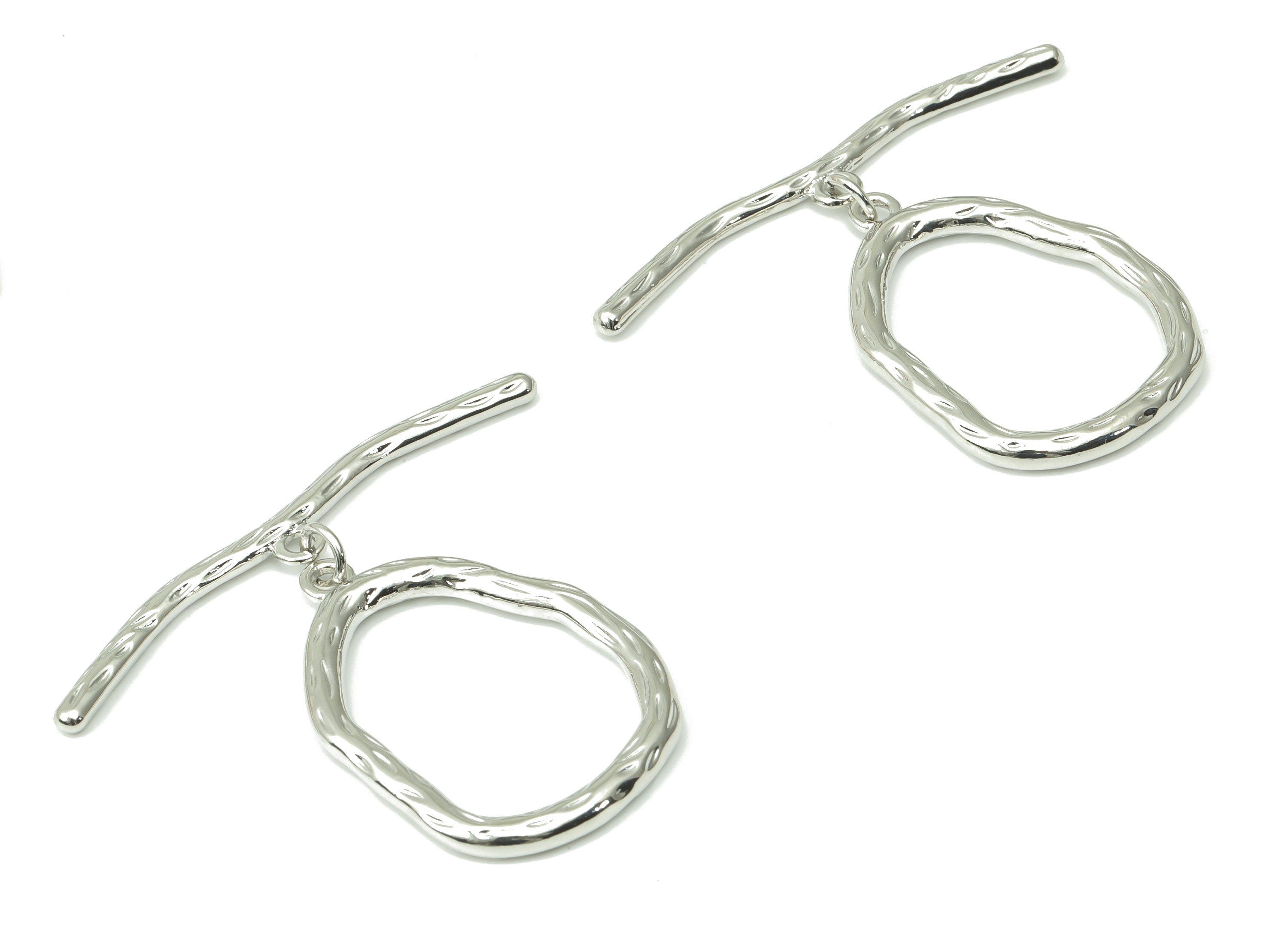 Brass Hammered Oval Toggle Clasps – White Gold Oval Toggle Clasp - 18K Real White Gold Plated Brass – 56.08x46.4x2.48mm - RGP4527S - DOMEDBAZAAR