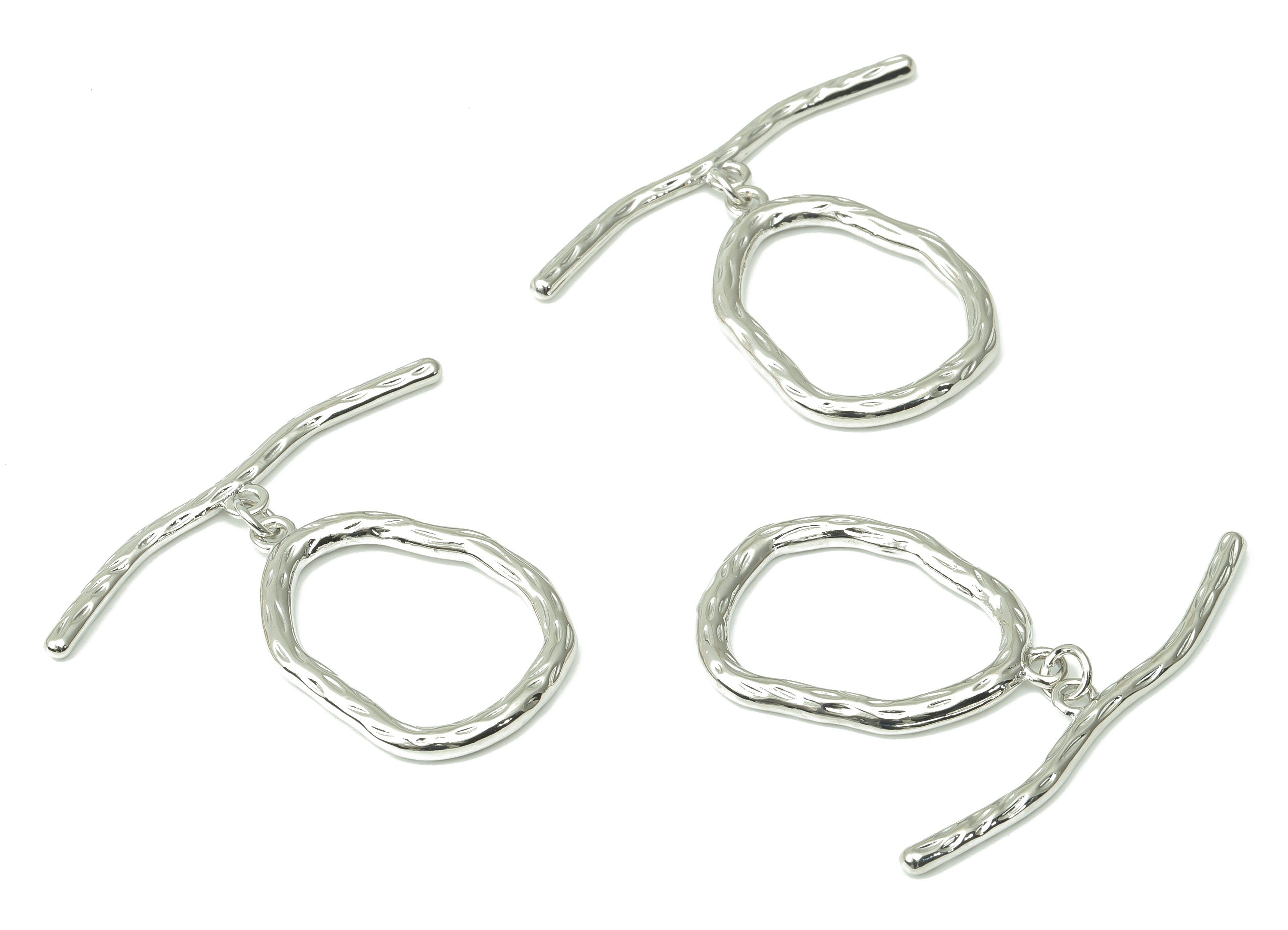 Brass Hammered Oval Toggle Clasps – White Gold Oval Toggle Clasp - 18K Real White Gold Plated Brass – 56.08x46.4x2.48mm - RGP4527S - DOMEDBAZAAR
