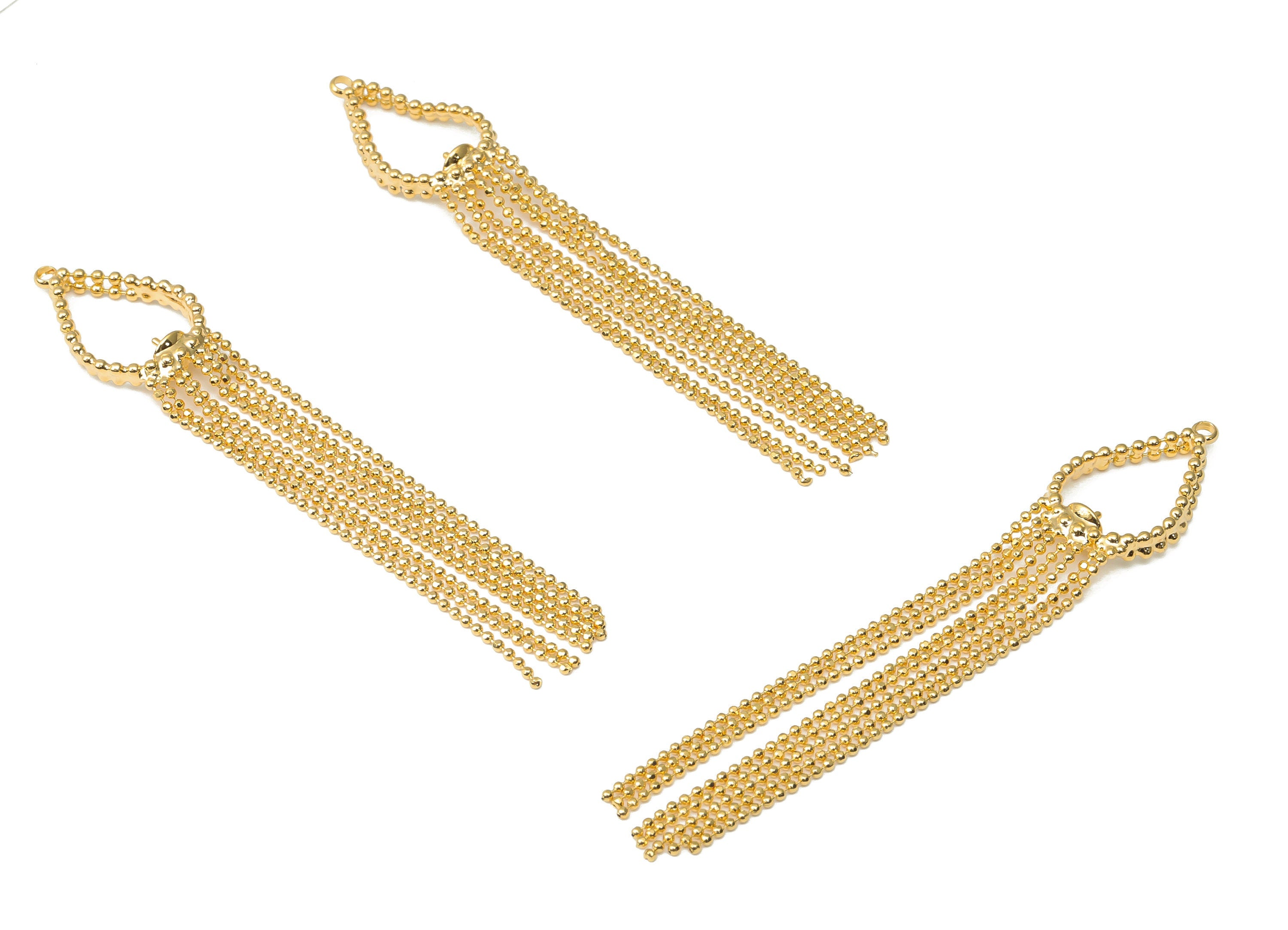 Brass Tassel for Pearl Earring Charms - Gold Ball Tassel Chain Drop Earrings – 18K Real Gold Plated Brass - 81.35x14.82x2.97mm- RGP4475 - DOMEDBAZAAR