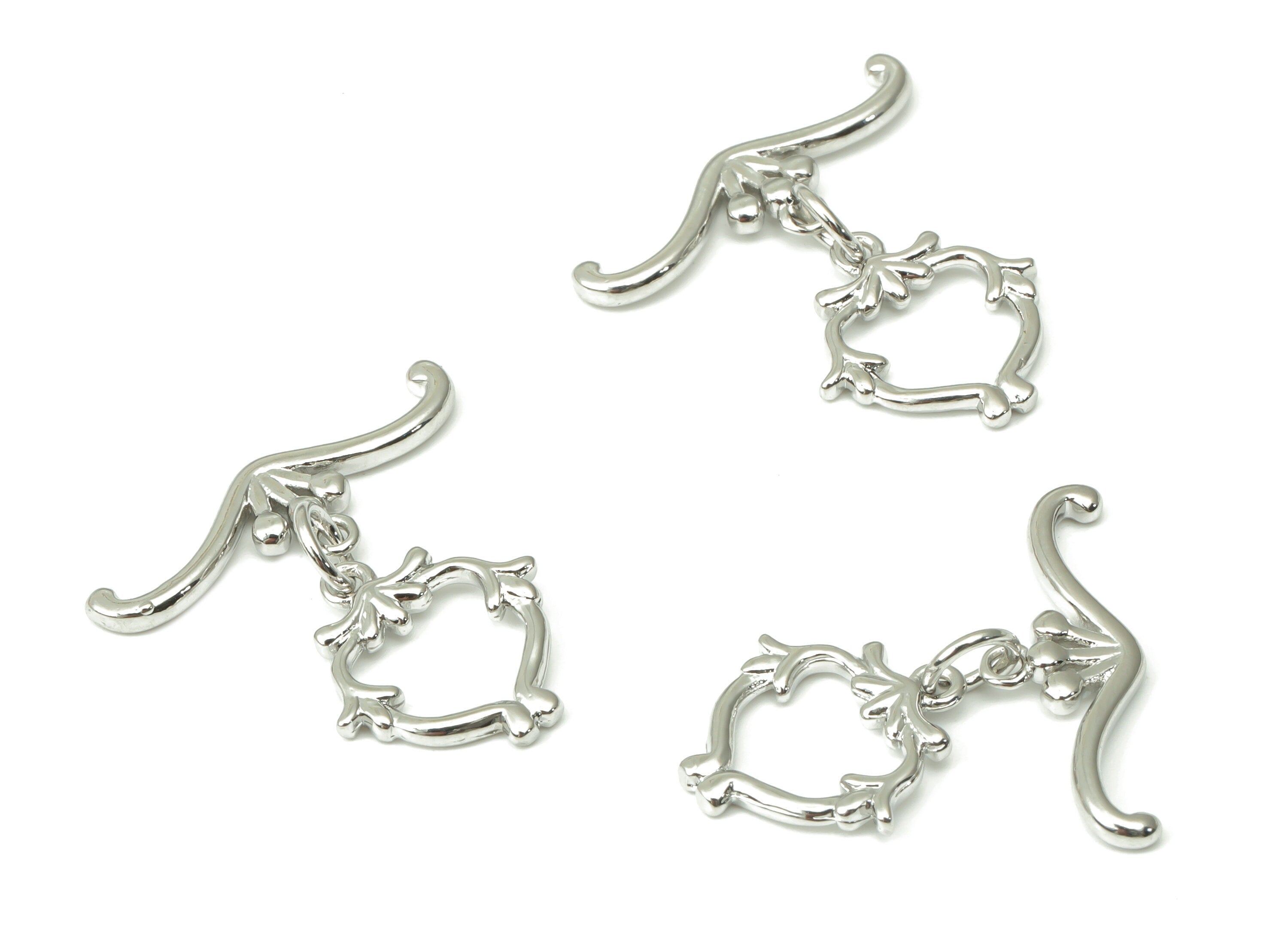 Brass Leaf Toggle Clasps – White Gold Branch Toggle Clasp - 18K Real White Gold Plated Brass – Jewelry Supplies - 23.9x22.5x1.7mm - RGP4528S - DOMEDBAZAAR