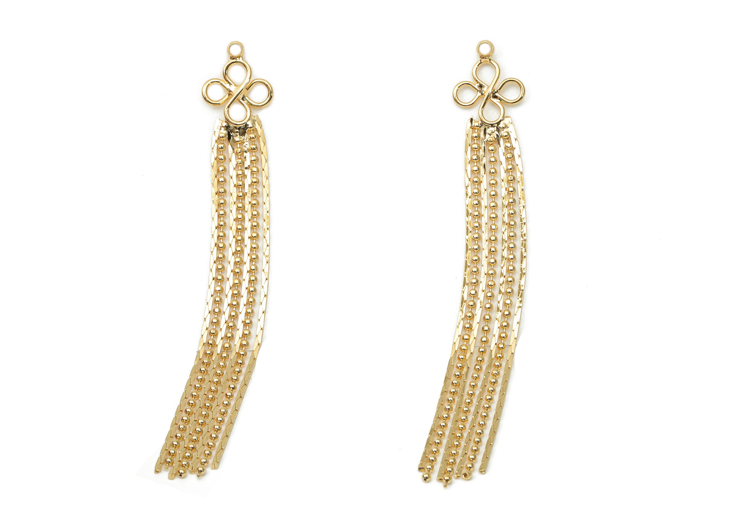 Brass Snake Chain Tassel Earring Charms - Gold Ball Chain Tassel Earrings – 18K Real Gold Plated Brass - 68.06x9.73x1.56mm - RGP4438 - DOMEDBAZAAR