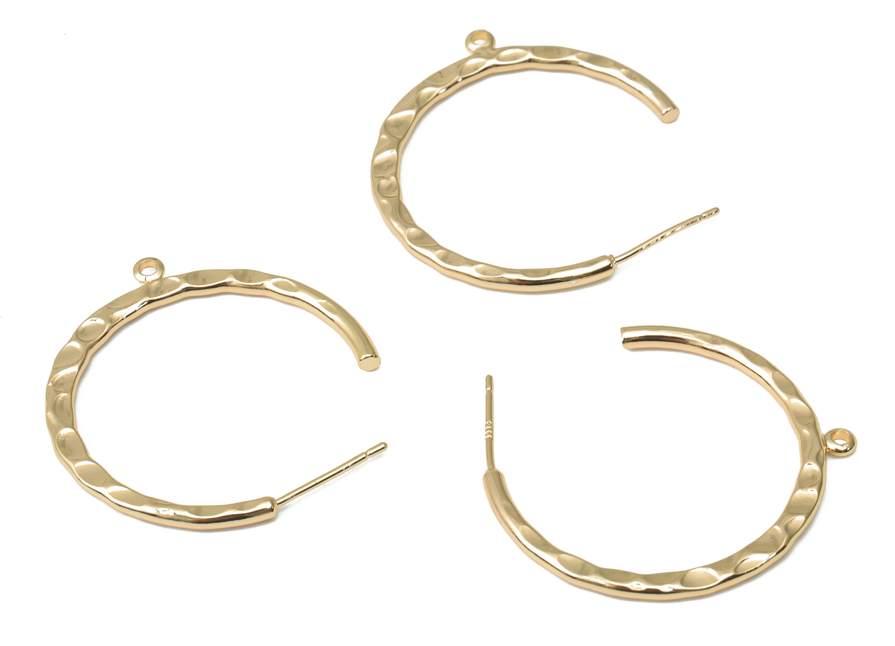 Brass Hammered C Hoop Earring Stud with Loop - Gold C Hoop Post - 925 Silver Stud - 18k Real Gold Plated Brass - 29.72x29.6x1.75mm - RGP4488 - DOMEDBAZAAR