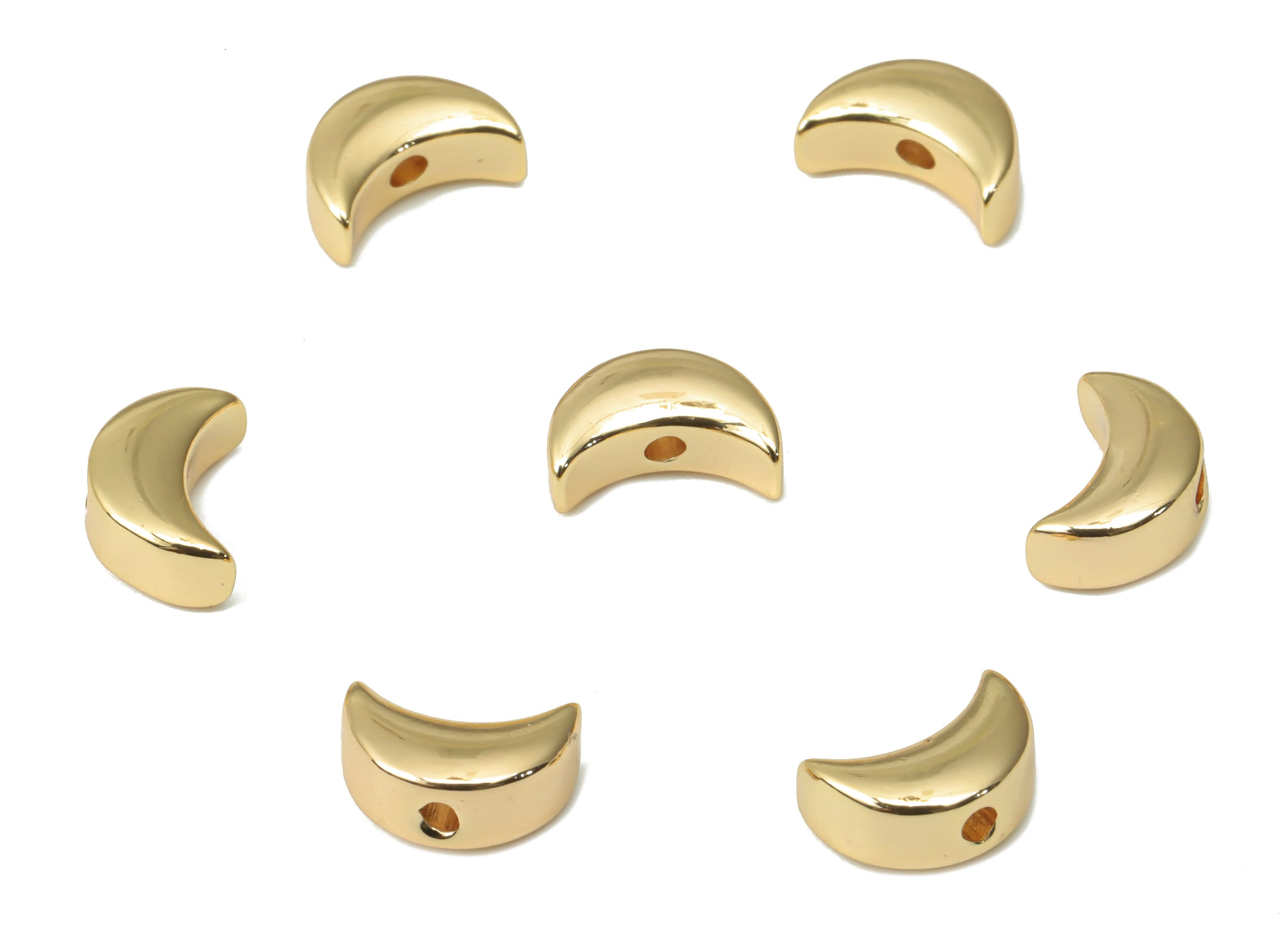 Gold Crescent Beads – Brass Moon Spacer Beads – Bracelet Beads - 18K Real Gold Plated Brass - Jewelry Supplies - 7.82x5.15x3.44mm - RGP4518 - DOMEDBAZAAR