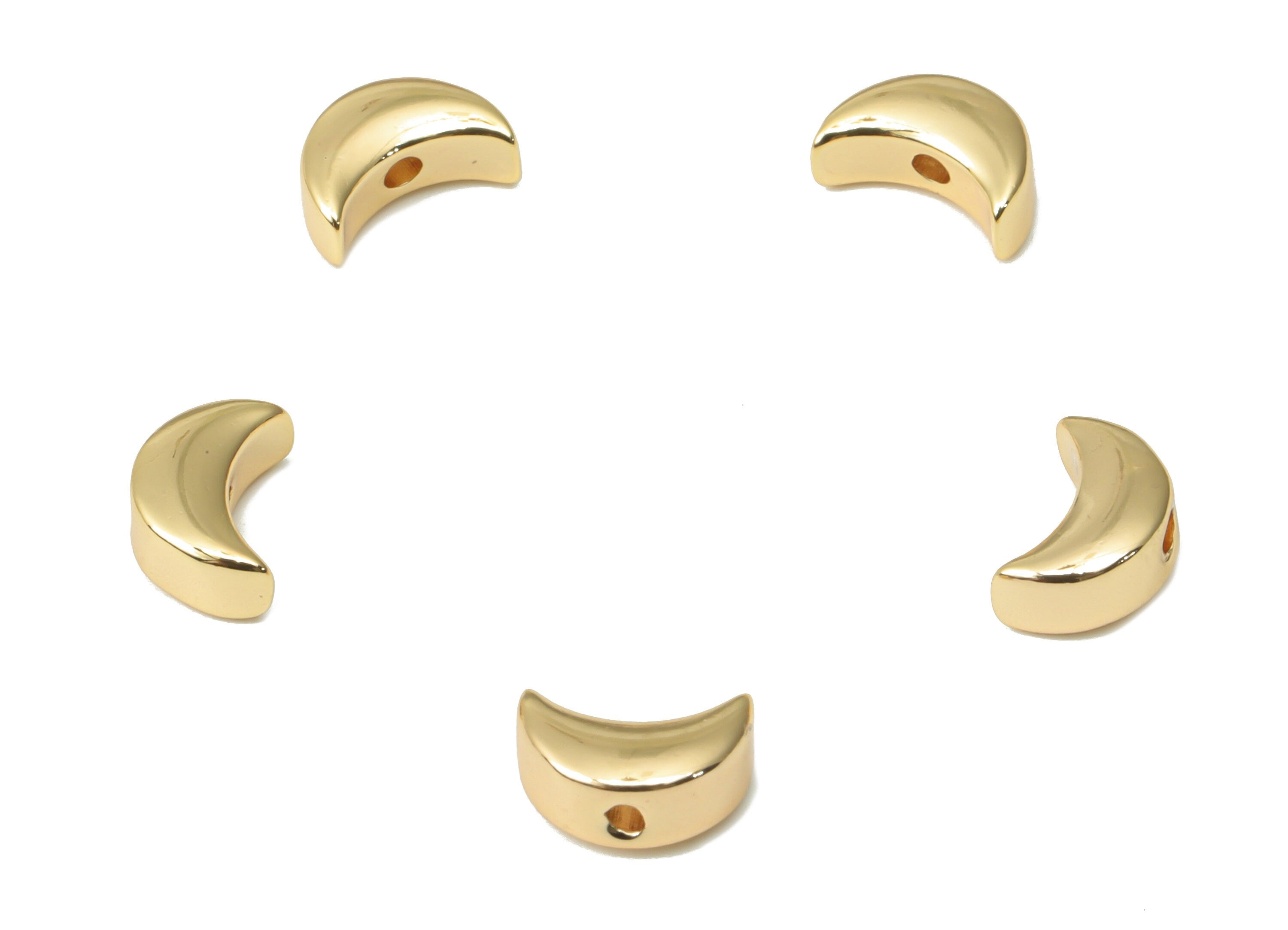 Gold Crescent Beads – Brass Moon Spacer Beads – Bracelet Beads - 18K Real Gold Plated Brass - Jewelry Supplies - 7.82x5.15x3.44mm - RGP4518 - DOMEDBAZAAR