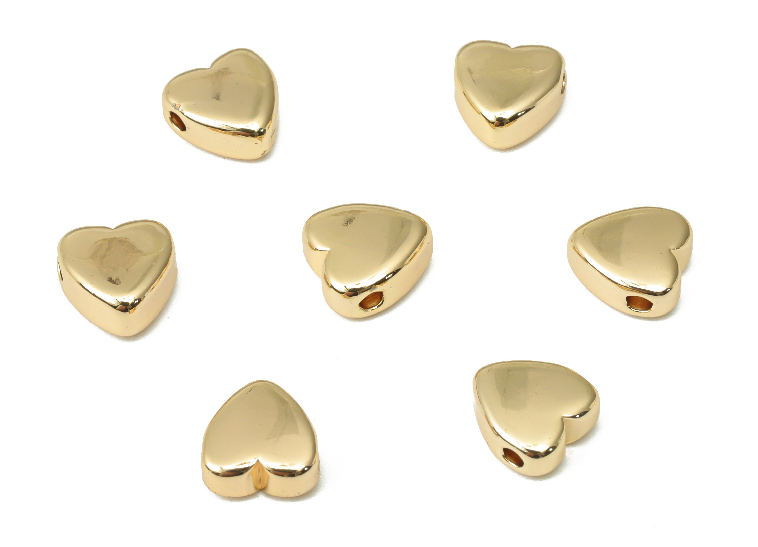 Gold Heart Beads – Brass Heart Spacer Beads – Bracelet Beads - 18K Real Gold Plated Brass - Jewelry Supplies - 8.3x7.76x3.7mm - RGP4424 - DOMEDBAZAAR