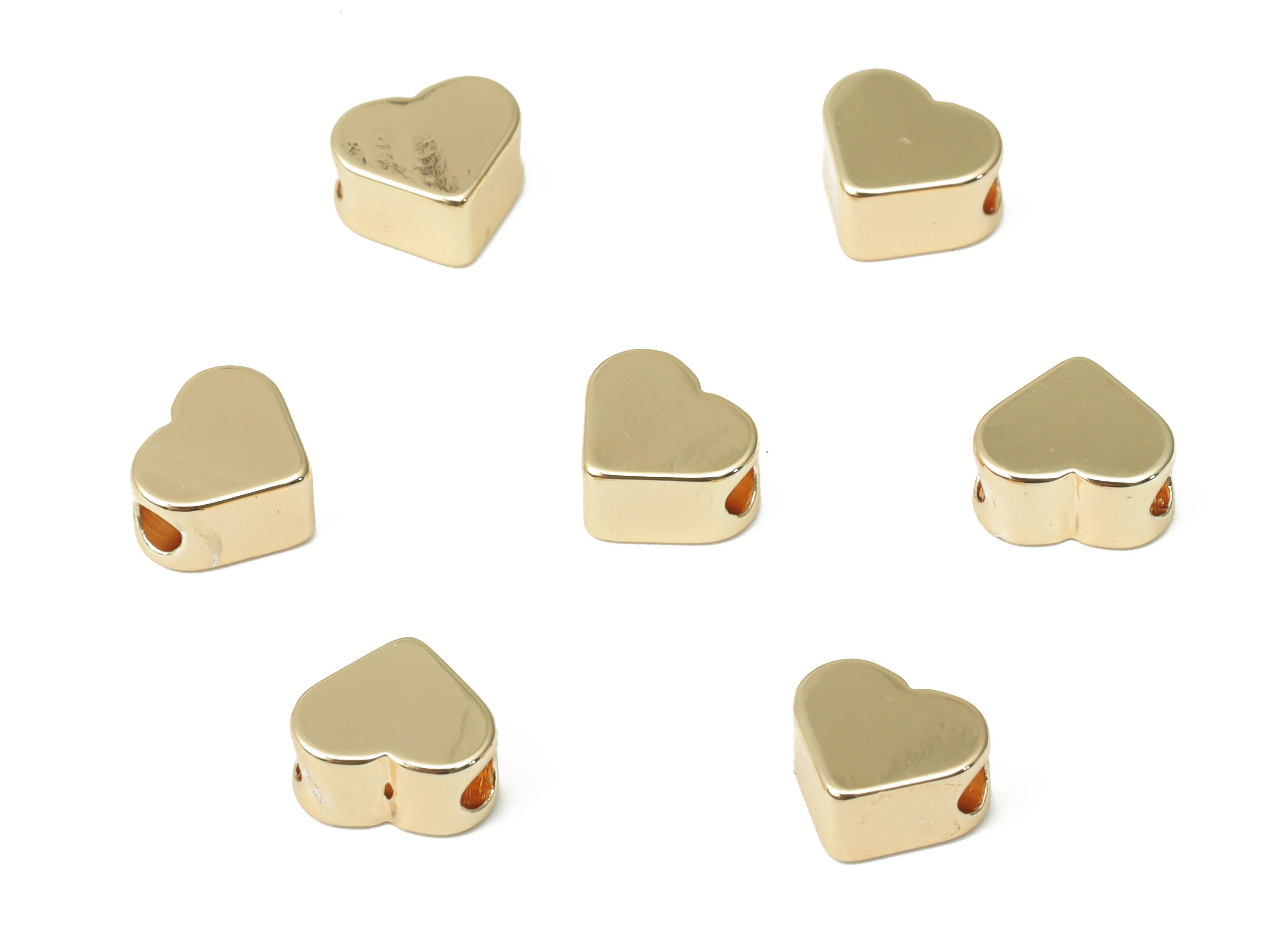 Gold Heart Beads – Brass Heart Spacer Beads – Bracelet Beads - 18K Real Gold Plated Brass - Jewelry Making Supplies - 7.1x6.1x3.6mm- RGP4468 - DOMEDBAZAAR
