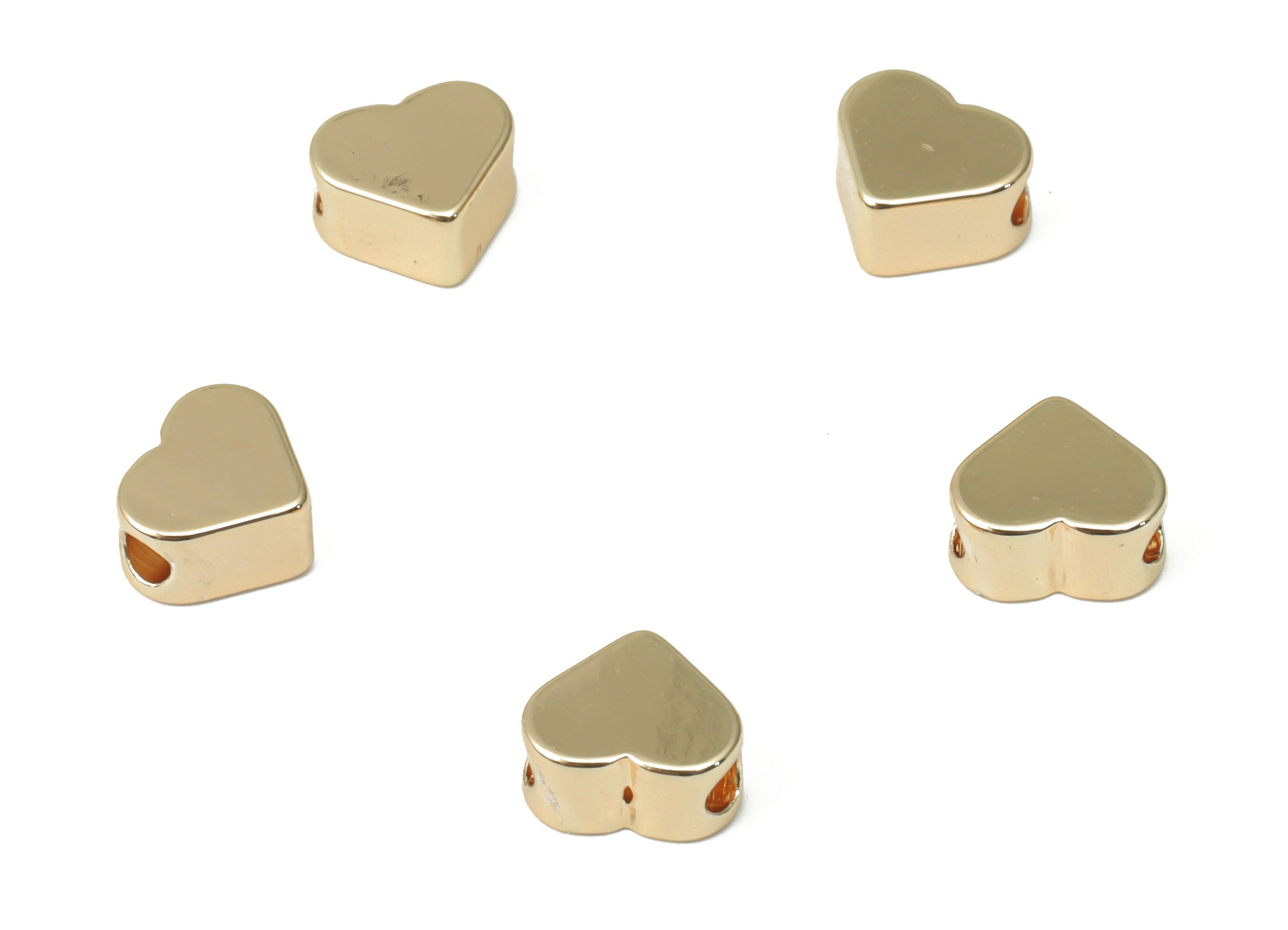 Gold Heart Beads – Brass Heart Spacer Beads – Bracelet Beads - 18K Real Gold Plated Brass - Jewelry Making Supplies - 7.1x6.1x3.6mm- RGP4468 - DOMEDBAZAAR