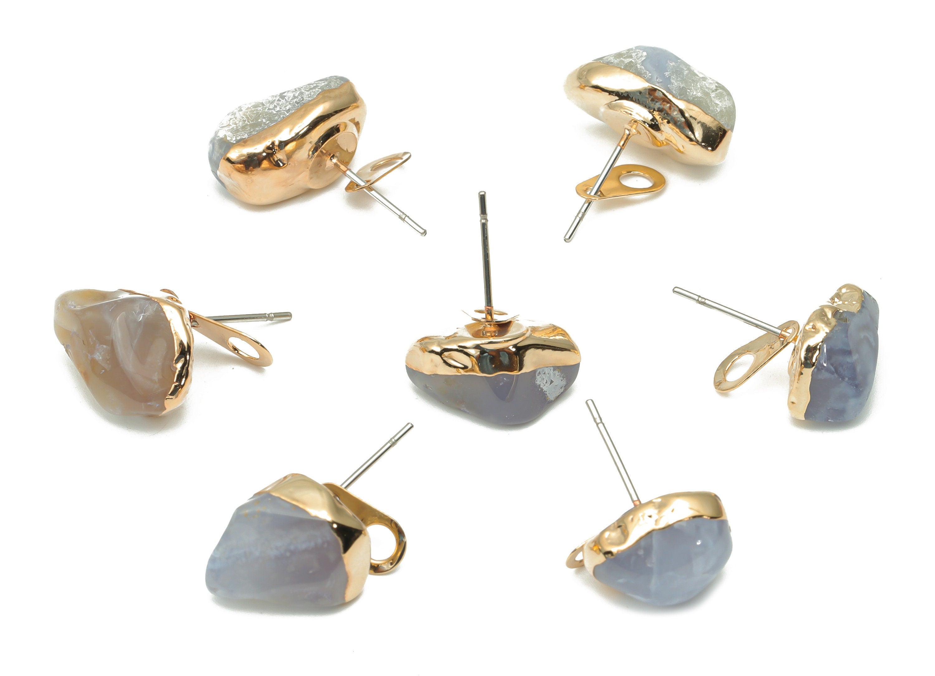 Strawberry Quartz Stud with Loop - Natural Stone Earring Post -  Gold Tone Plated Stone – 316 Surgical Stainless Steel - 11x10x10mm– NS1762Z - DOMEDBAZAAR