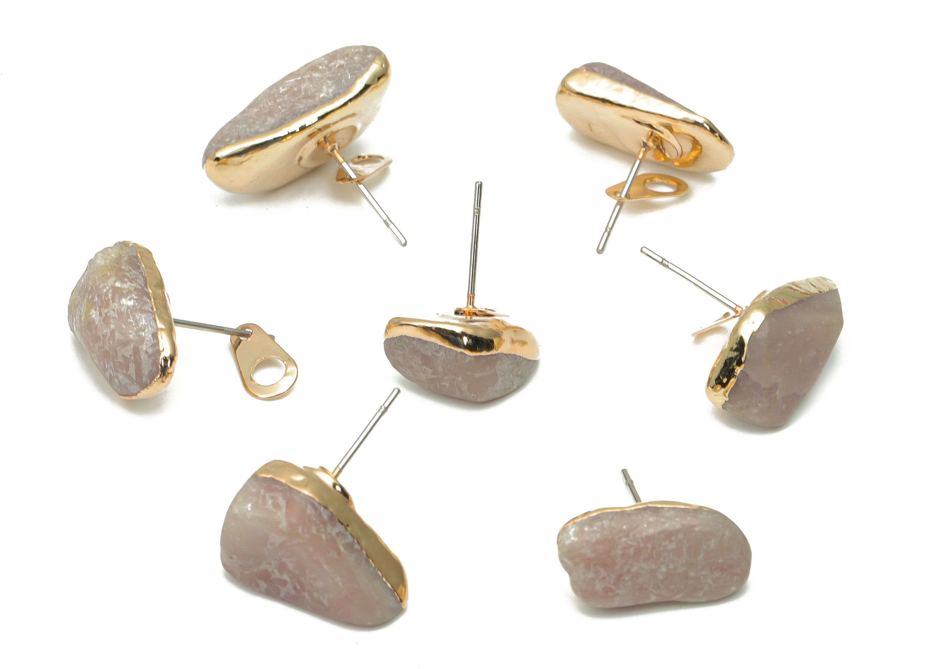 Kunzite Earring Stud with Loop - Natural Stone Earring Post -  Gold Tone Plated Stone – 316 Surgical Stainless Steel - 14.1x10x6mm – NS1762M - DOMEDBAZAAR
