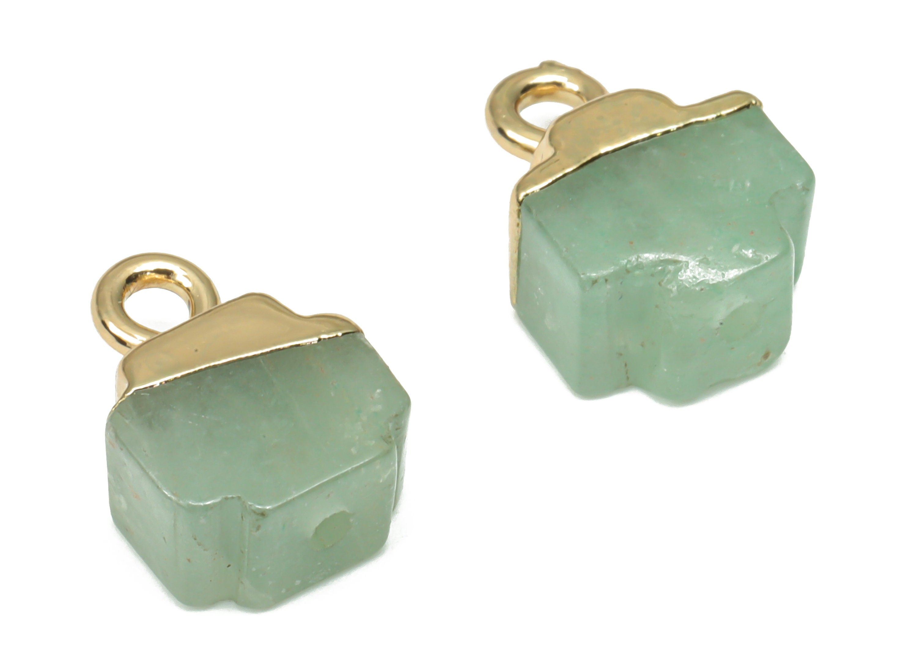 Aventurine Earring Charms - Brass Irregular Pendant - Natural Stone - Gold Tone Plated Brass – Jewelry Supplies - 12.03x8.72x5.3mm – NS1677A - DOMEDBAZAAR