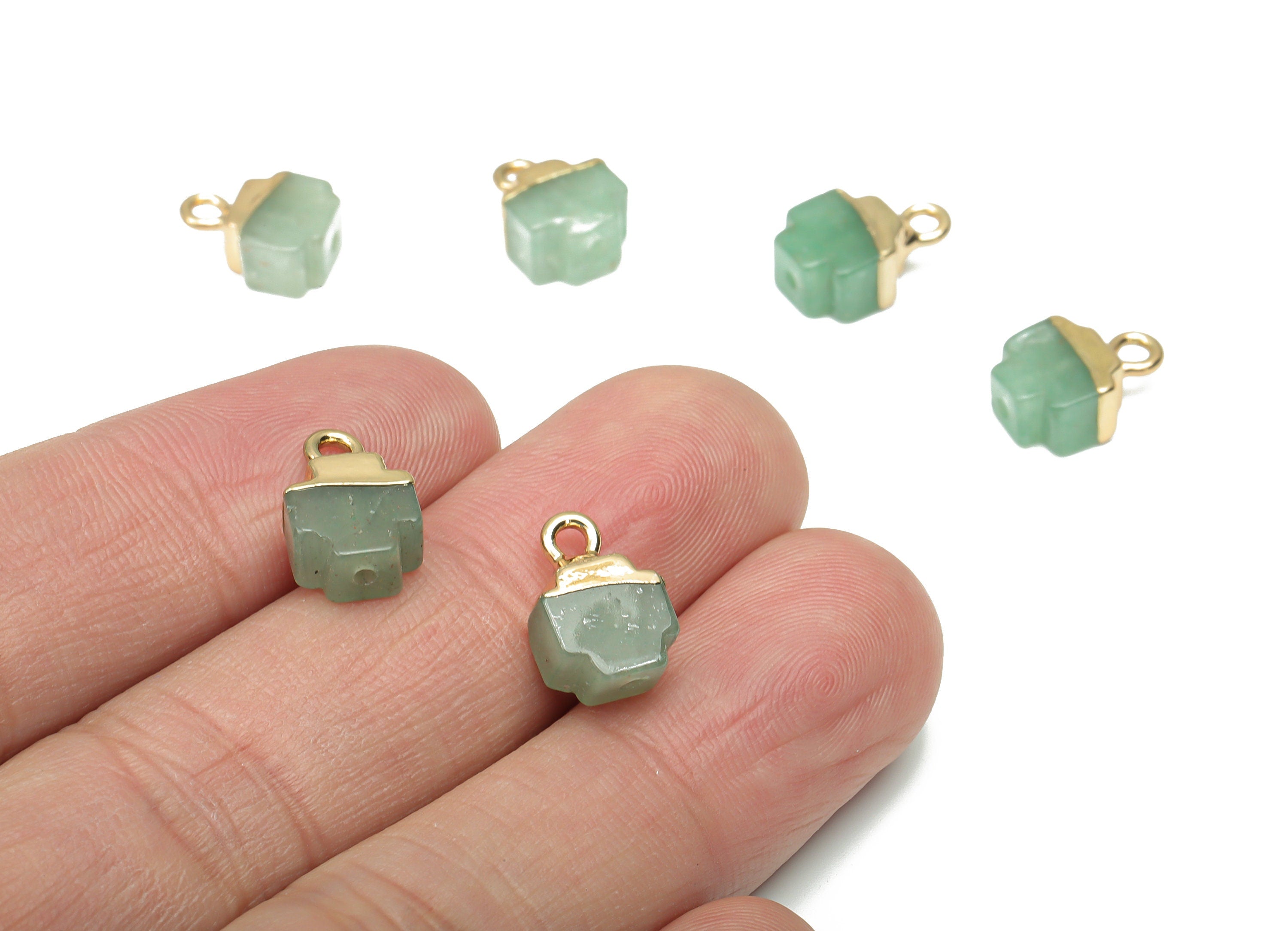 Aventurine Earring Charms - Brass Irregular Pendant - Natural Stone - Gold Tone Plated Brass – Jewelry Supplies - 12.03x8.72x5.3mm – NS1677A - DOMEDBAZAAR