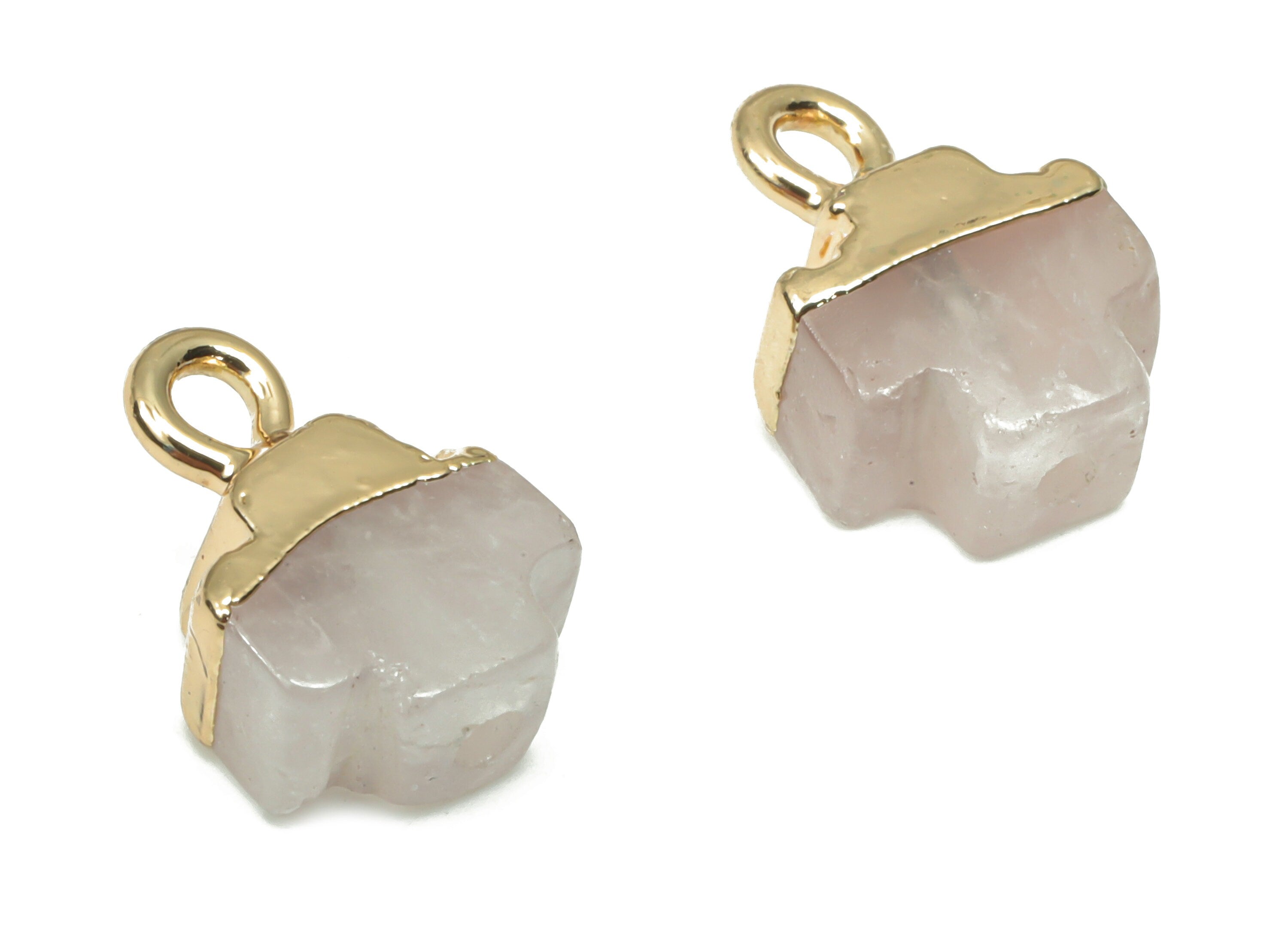 Rose Quartz Crystal Earring Charms - Brass Irregular Pendant - Natural Stone - Gold Tone Plated Brass – 12.03x8.72x5.3mm – NS1677B - DOMEDBAZAAR