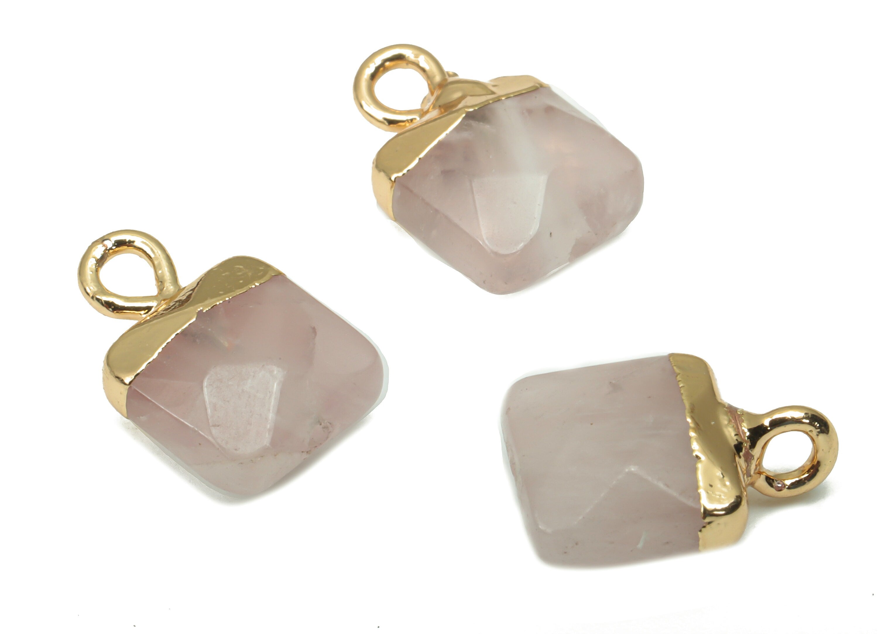 Rose Quartz Crystal Faceted Square Earring Charms - Brass Square Pendant - Natural Stone - Gold Tone Plated Brass – 12.1x8.4x4.6mm – NS1679B - DOMEDBAZAAR