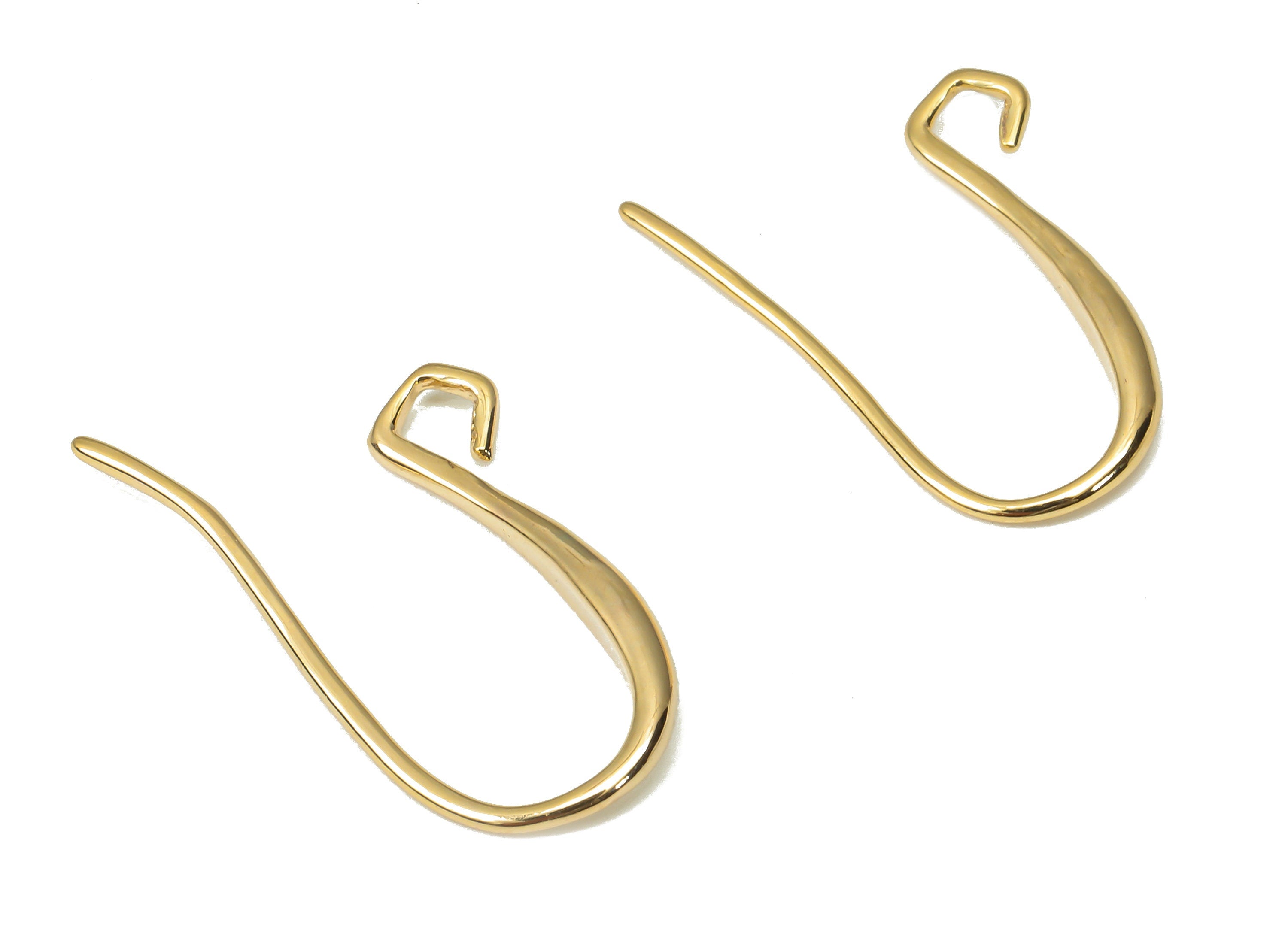 Brass Earring Hooks - Gold Earring Wires - Brass Ear Hooks Findings - 18K Real Gold Plated Brass - Jewelry Making - 18.8x13.9x2.2mm- RGP4490 - DOMEDBAZAAR