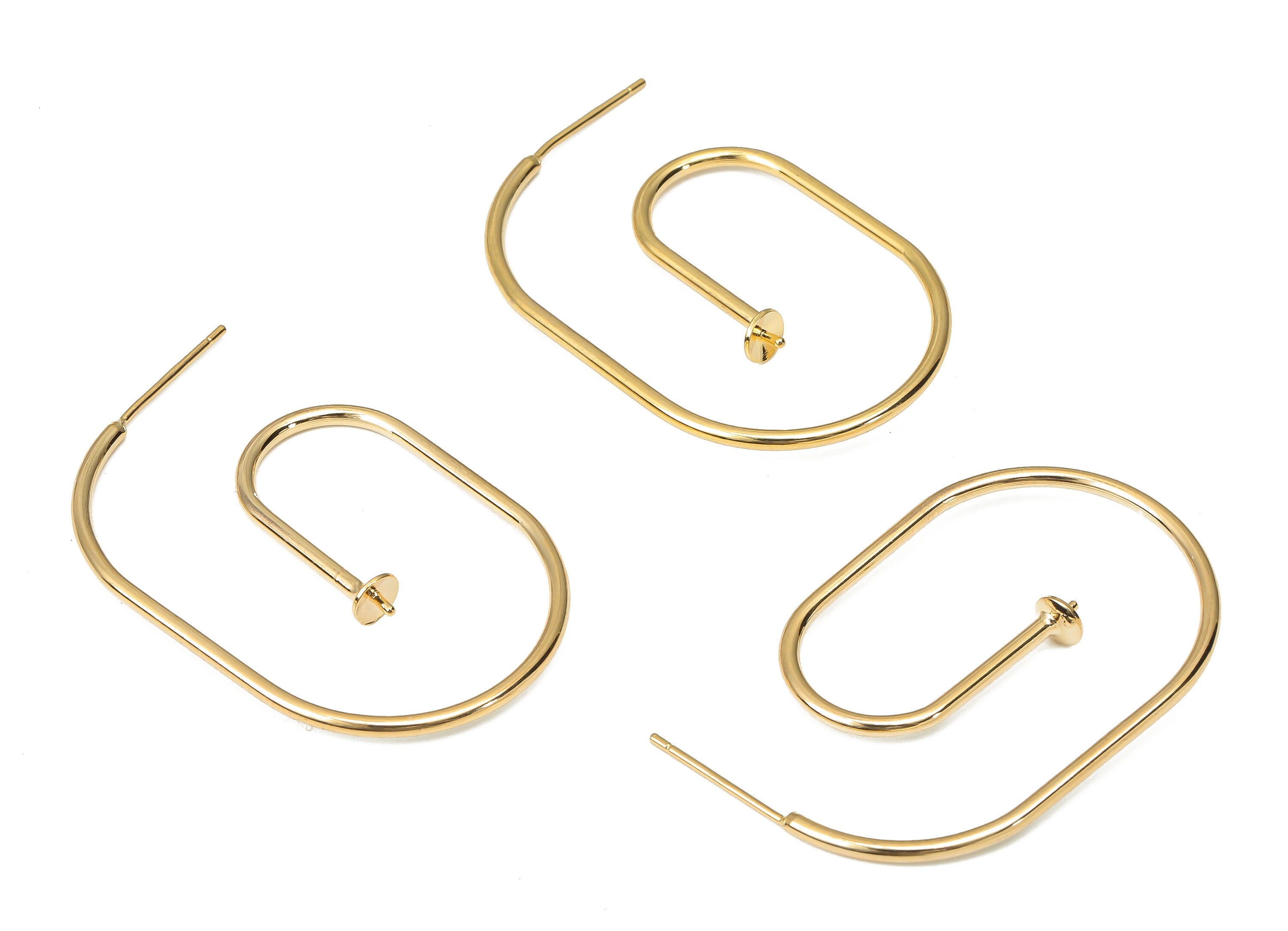 Brass Wire Earring Stud - Gold Wire Earring Post - 925 Silver Stud - 18k Real Gold Plated Brass - Jewelry Making - 37.4x24.5x1.5mm - RGP4440 - DOMEDBAZAAR