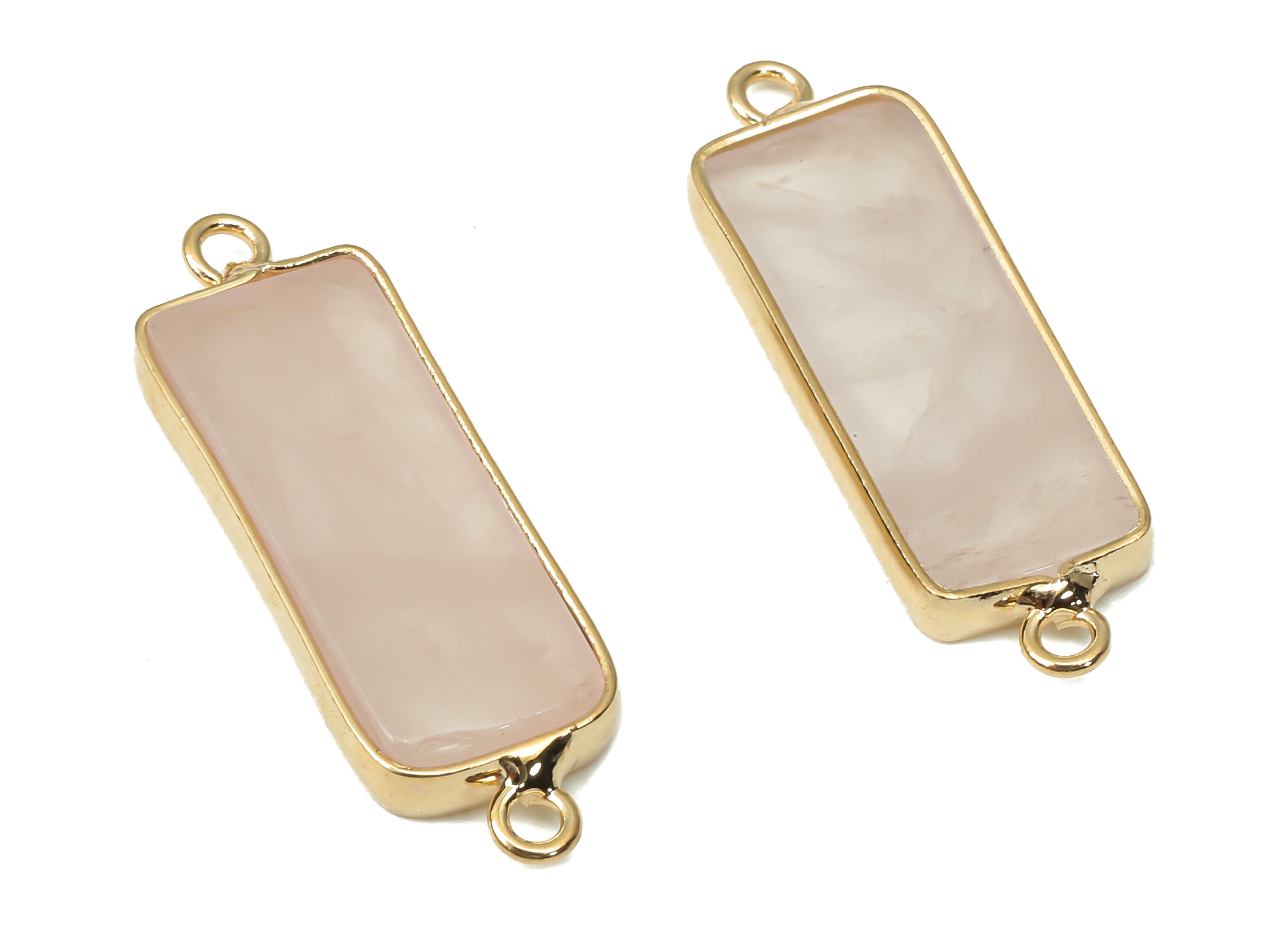 Rose Quartz Earring Connector - Brass Rectangle Bracelet - Crystal Natural Stone - Gold Tone Plated Brass – 28.26x10.09x2.62mm - NS1854 - DOMEDBAZAAR