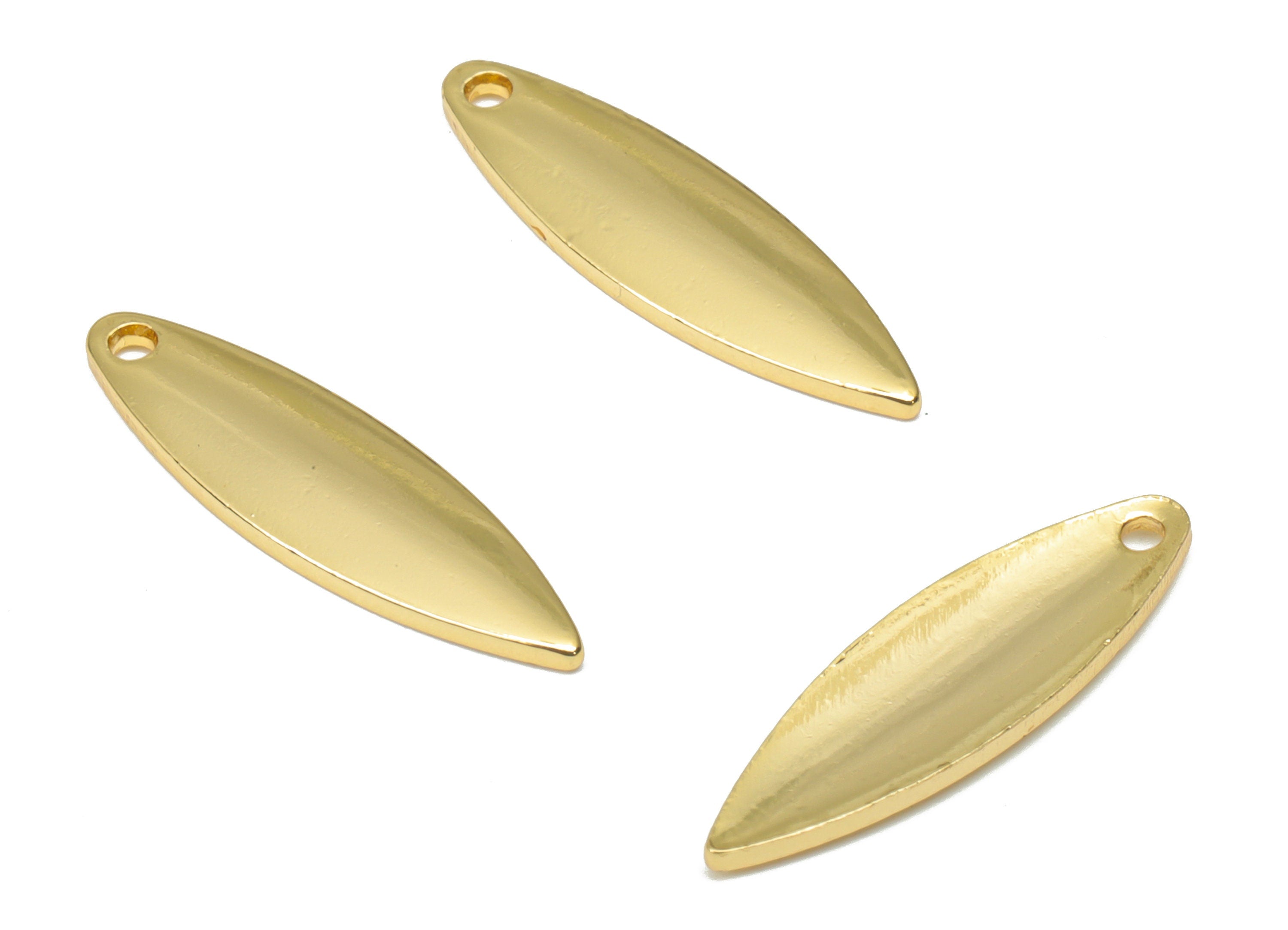 Brass Long Oval Earring Charms - Gold Marquise Pendant - 18K Real Gold Plated Brass - Jewelry Making Supplies - 17.47x5.03x0.85mm - RGP4352 - DOMEDBAZAAR