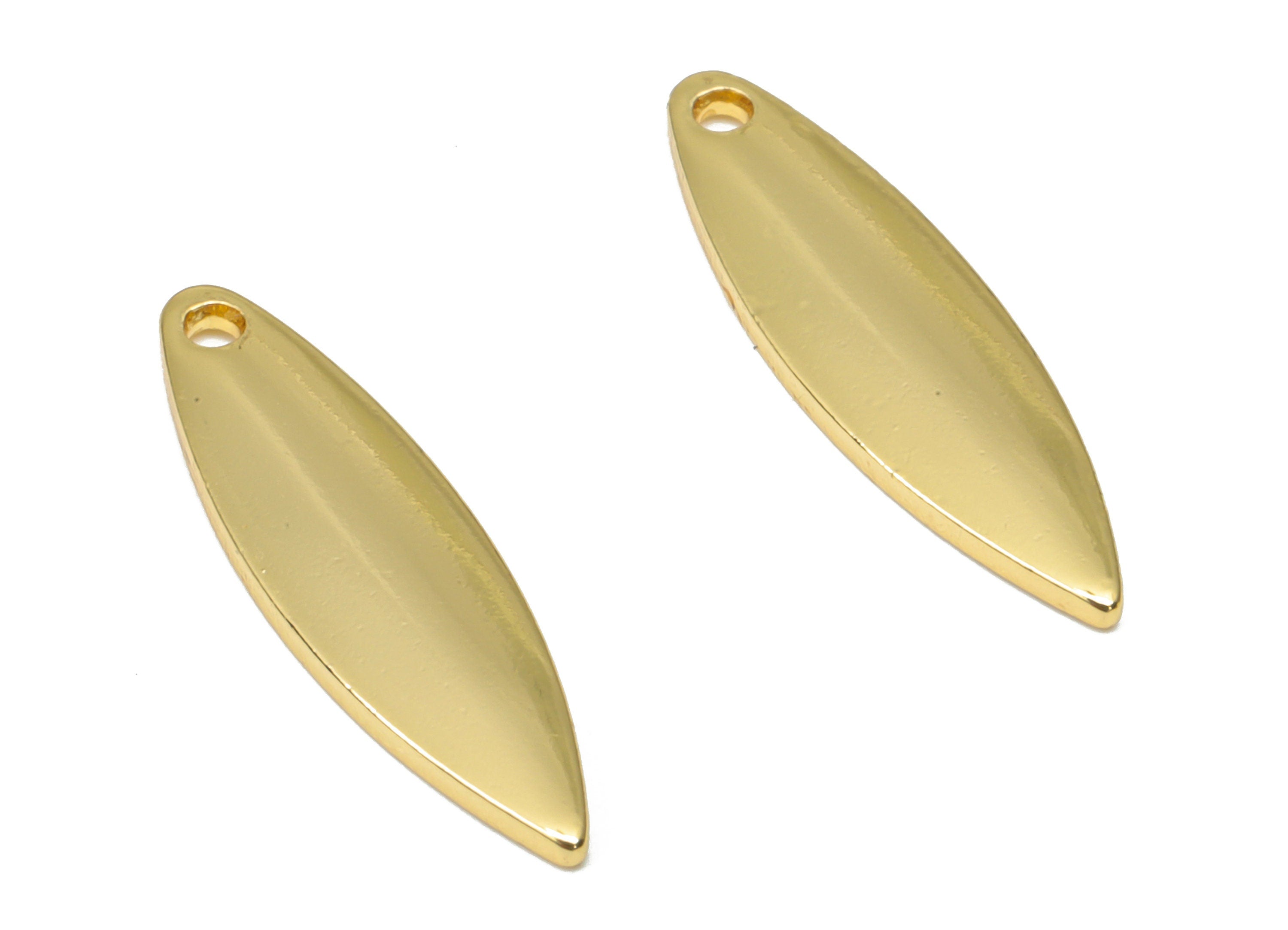 Brass Long Oval Earring Charms - Gold Marquise Pendant - 18K Real Gold Plated Brass - Jewelry Making Supplies - 17.47x5.03x0.85mm - RGP4352 - DOMEDBAZAAR