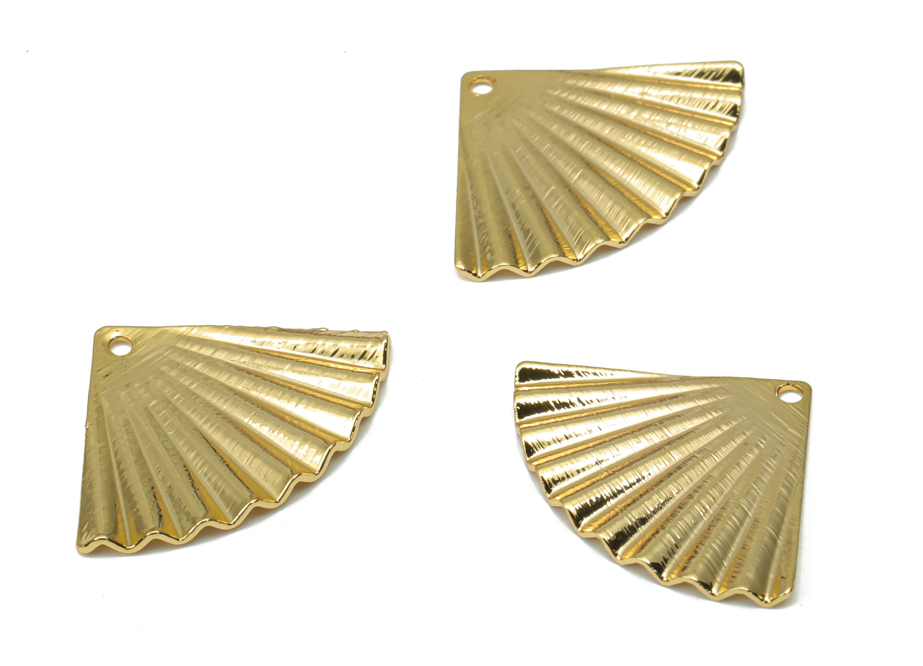Brass Texture Fan Earring Charms - Gold Quarter Circle Pendant - 18K Real Gold Plated Brass - Jewelry  Supplies - 19.95x14.6x1.3mm - RGP4353 - DOMEDBAZAAR