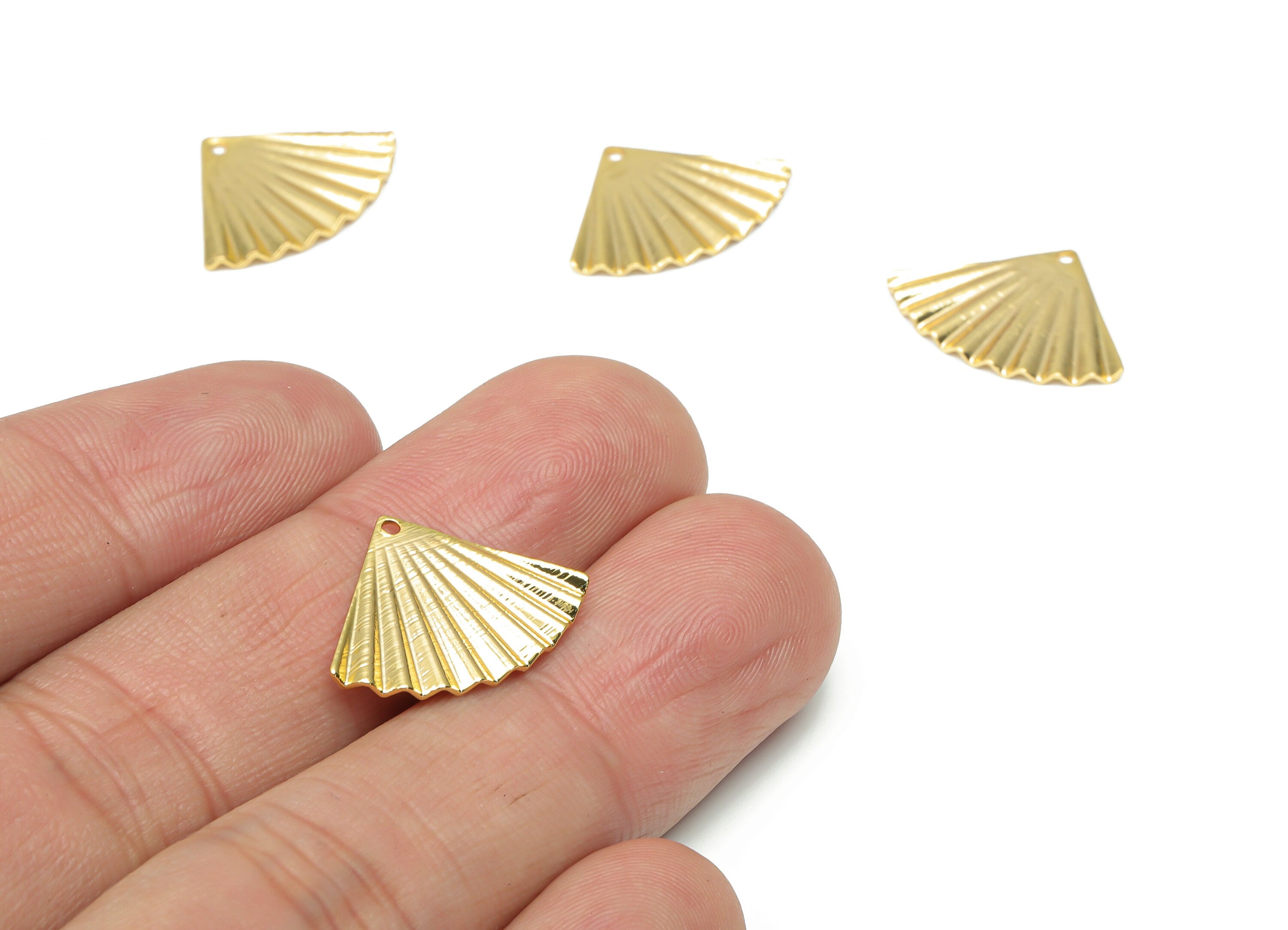 Brass Texture Fan Earring Charms - Gold Quarter Circle Pendant - 18K Real Gold Plated Brass - Jewelry  Supplies - 19.95x14.6x1.3mm - RGP4353 - DOMEDBAZAAR