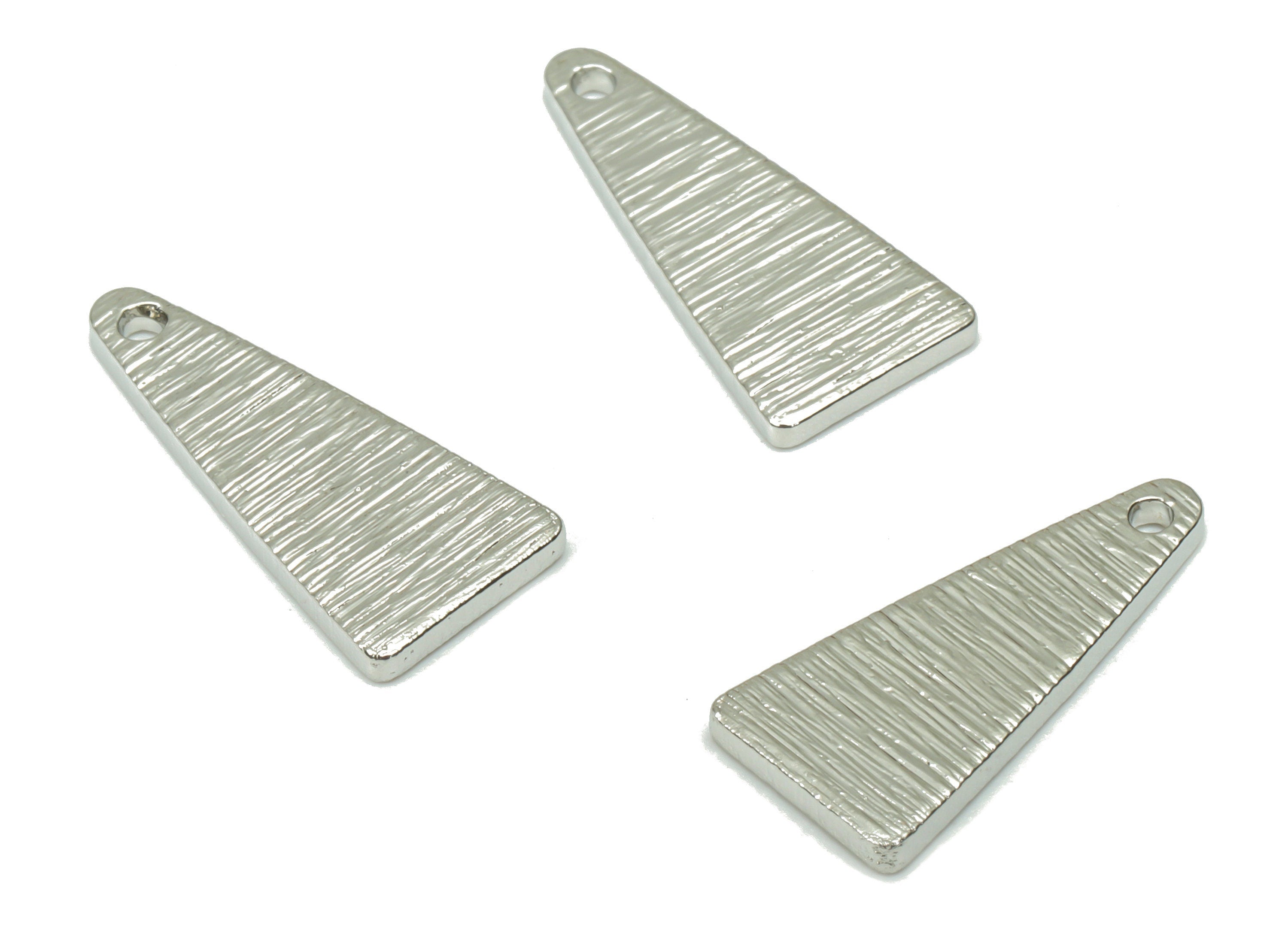 Brass Texture Triangle Earring Charms - White Gold Triangle Pendant - 18k Real White Gold Plated Brass - 15.34x7.11x0.1mm - RGP4354S - DOMEDBAZAAR