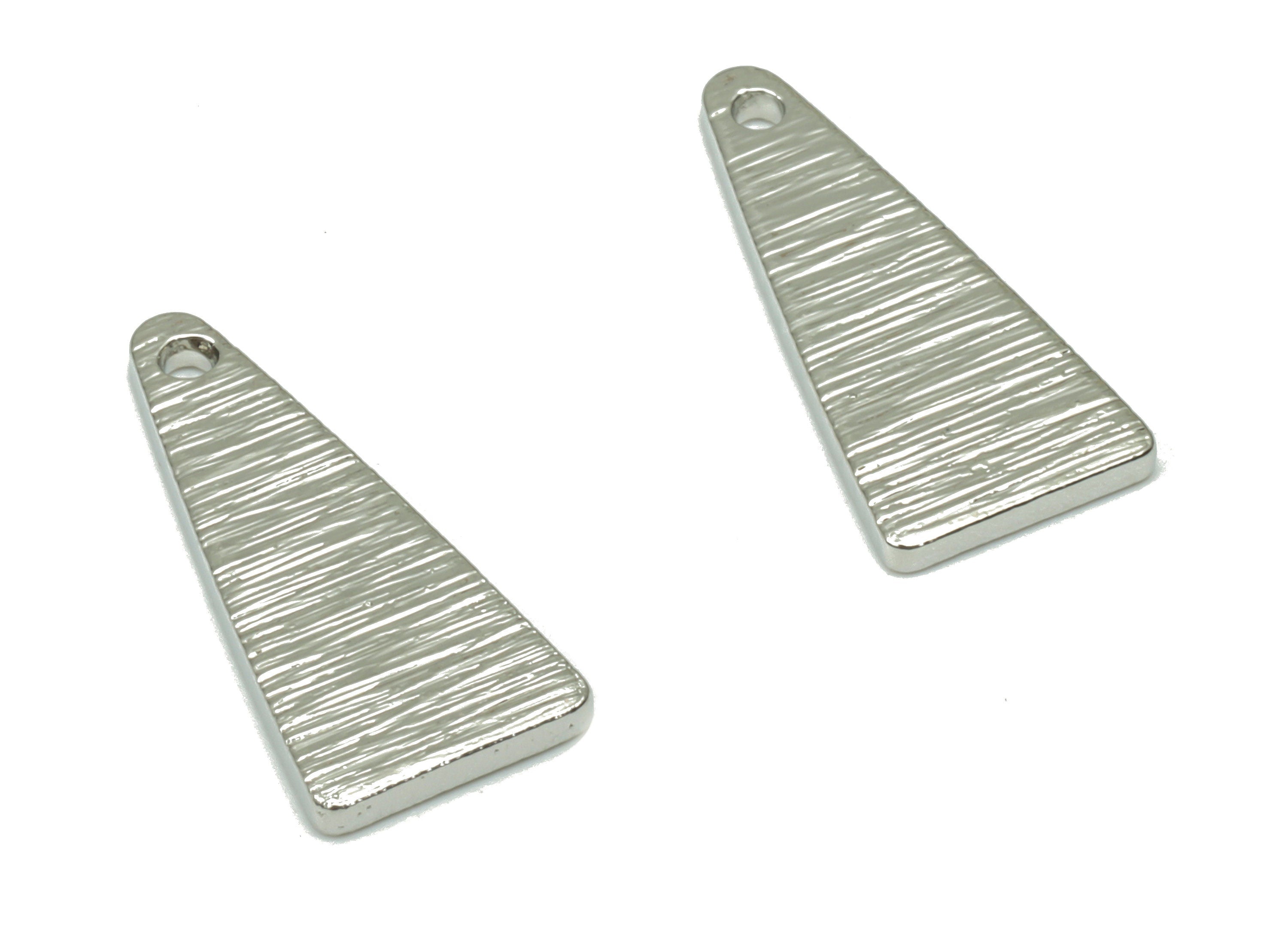Brass Texture Triangle Earring Charms - White Gold Triangle Pendant - 18k Real White Gold Plated Brass - 15.34x7.11x0.1mm - RGP4354S - DOMEDBAZAAR