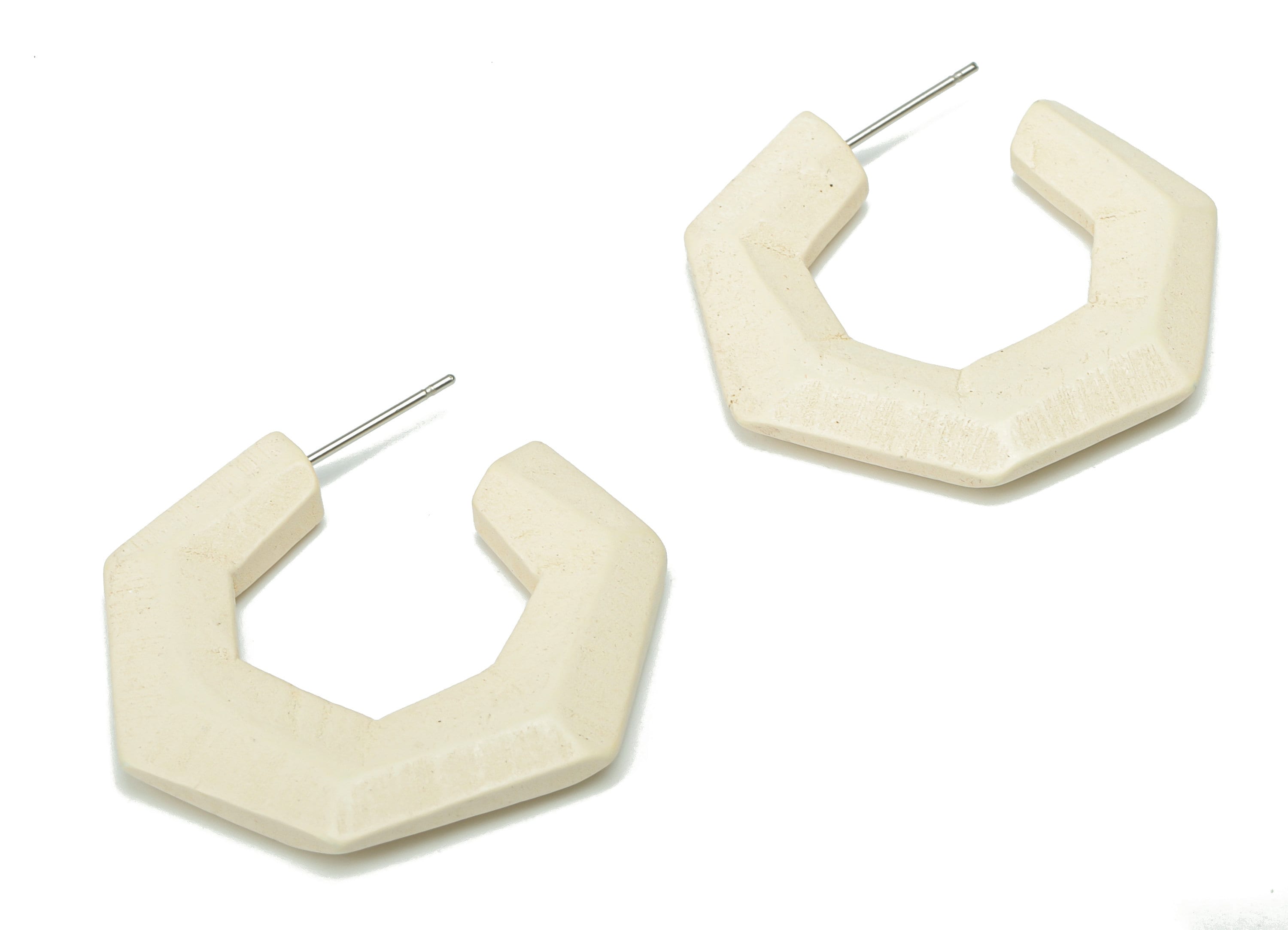 Hemu Wood Open Hoop Earring Stud - Hemu Wood Polygon Post - Stainless Steel Stud - Jewelry Making Supplies - 34.6x34.21x3.91mm - BB1214A - DOMEDBAZAAR