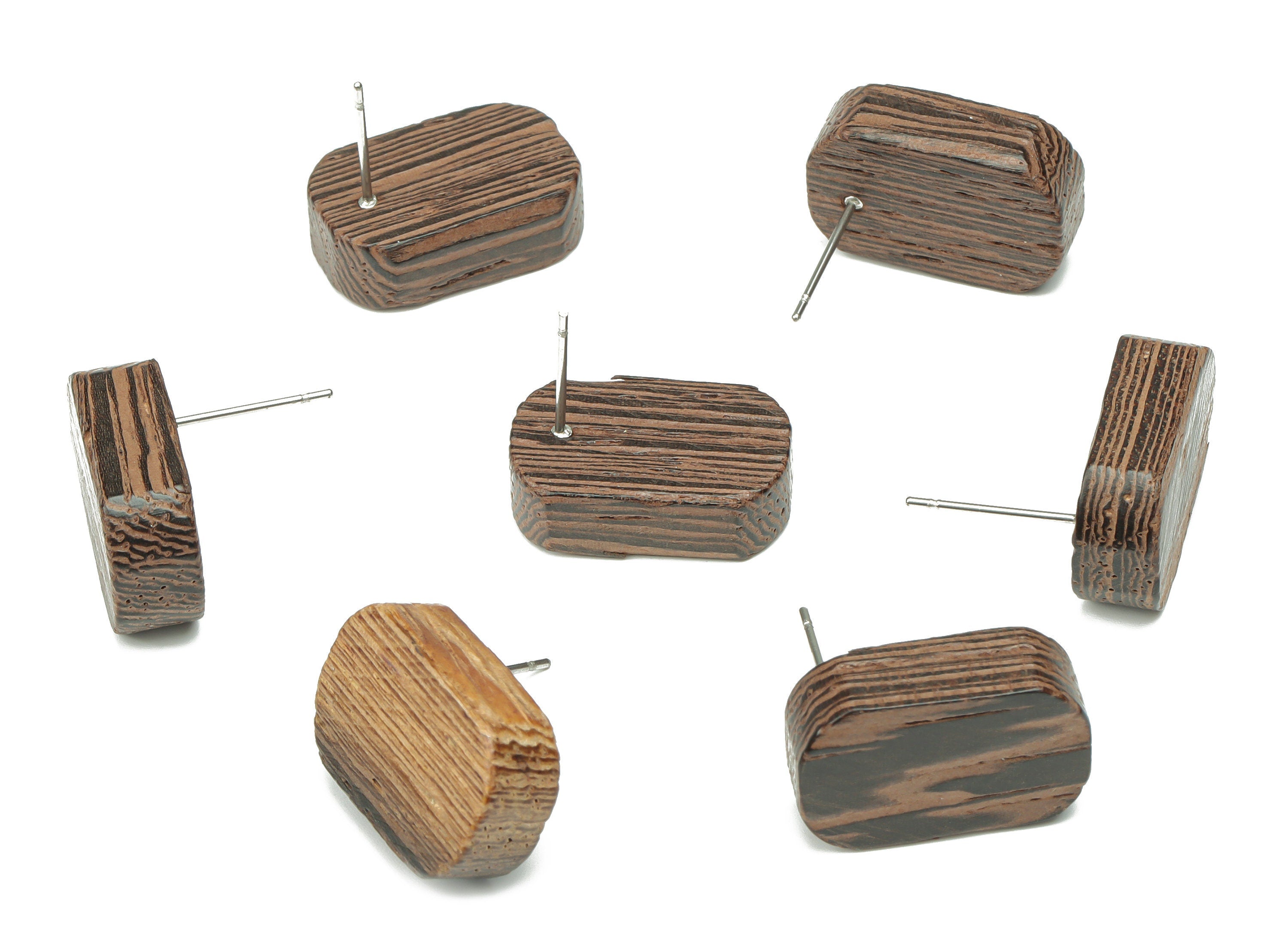 Wenge Wood Oval Earring Stud - Wenge Wood Oval Earring Post - Stainless Steel Stud - Jewelry Making Supplies - 19.27x12.6x5.91mm - BB1218 - DOMEDBAZAAR