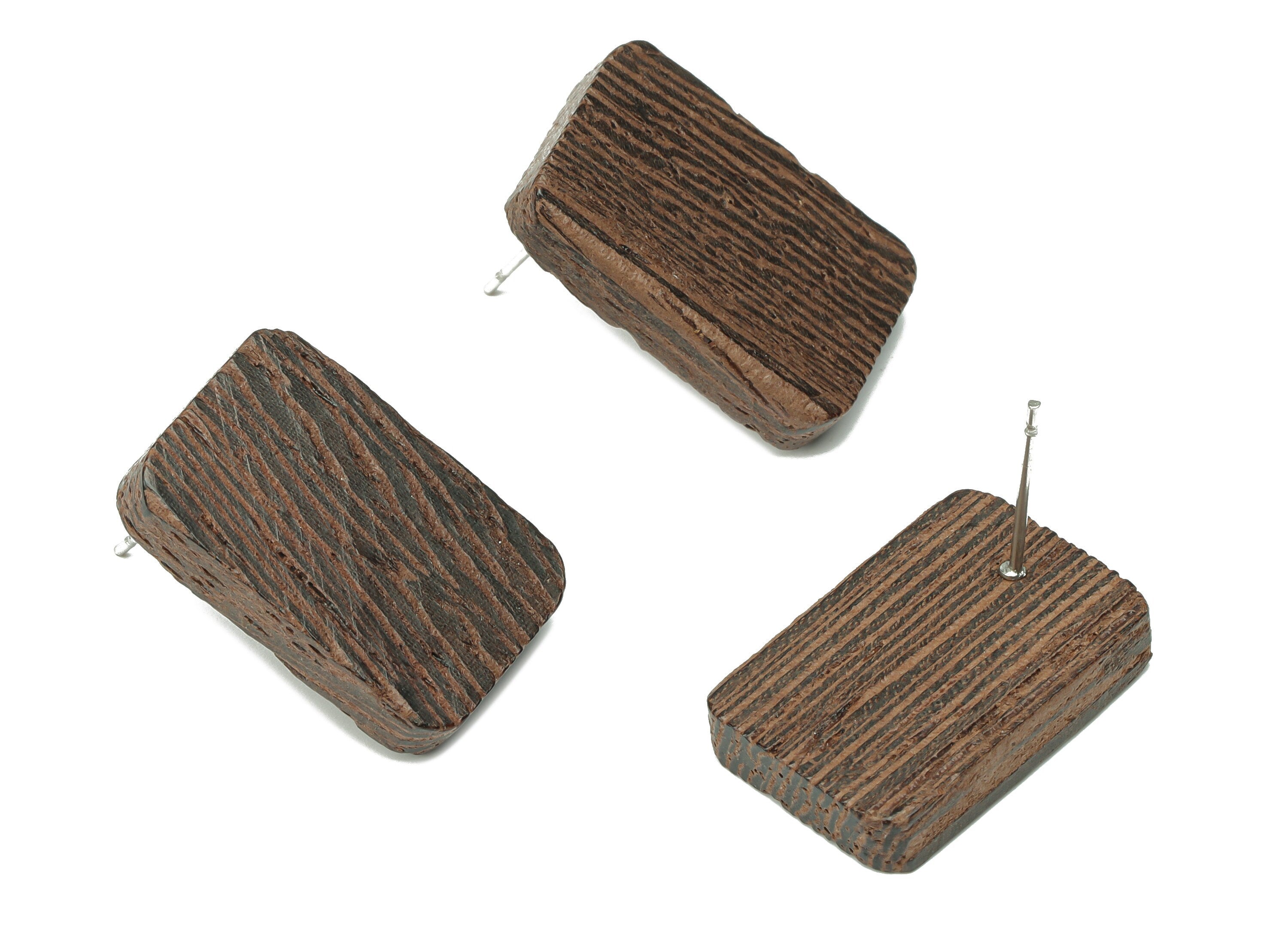 Wenge Wood Rectangle Earring Stud - Wenge Wood Rectangle Earring Post - Stainless Steel Stud - Jewelry Supplies - 21.55x14.3x4.2mm - BB1216 - DOMEDBAZAAR