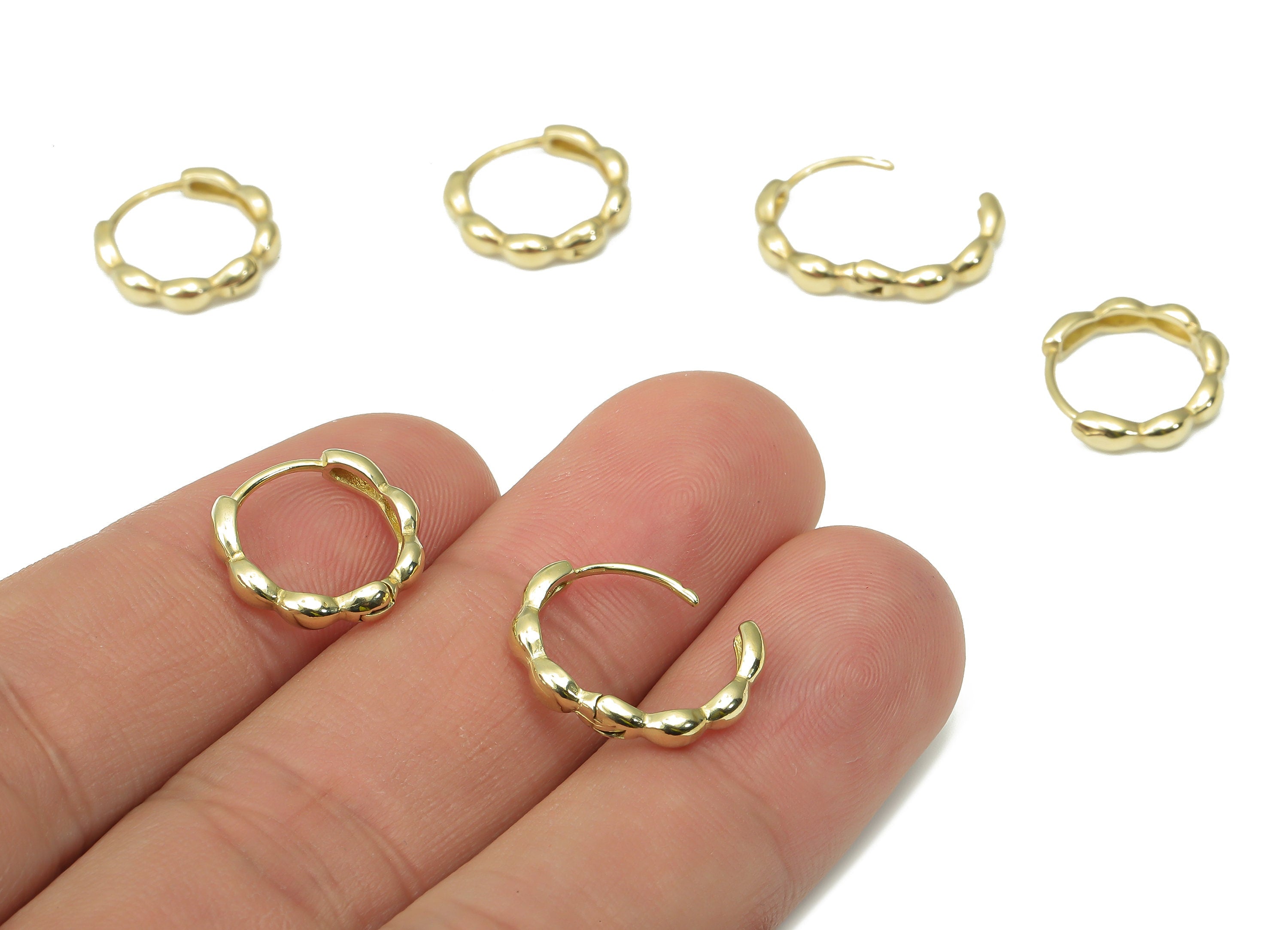 Brass Round Hoop Huggie - Brass Beaded Hoop Earrings – Chunky Wide Shiny Round Hoop Earrings – Jewelry Supplies - 13.1x13.1x2.8mm - PP7391 - DOMEDBAZAAR