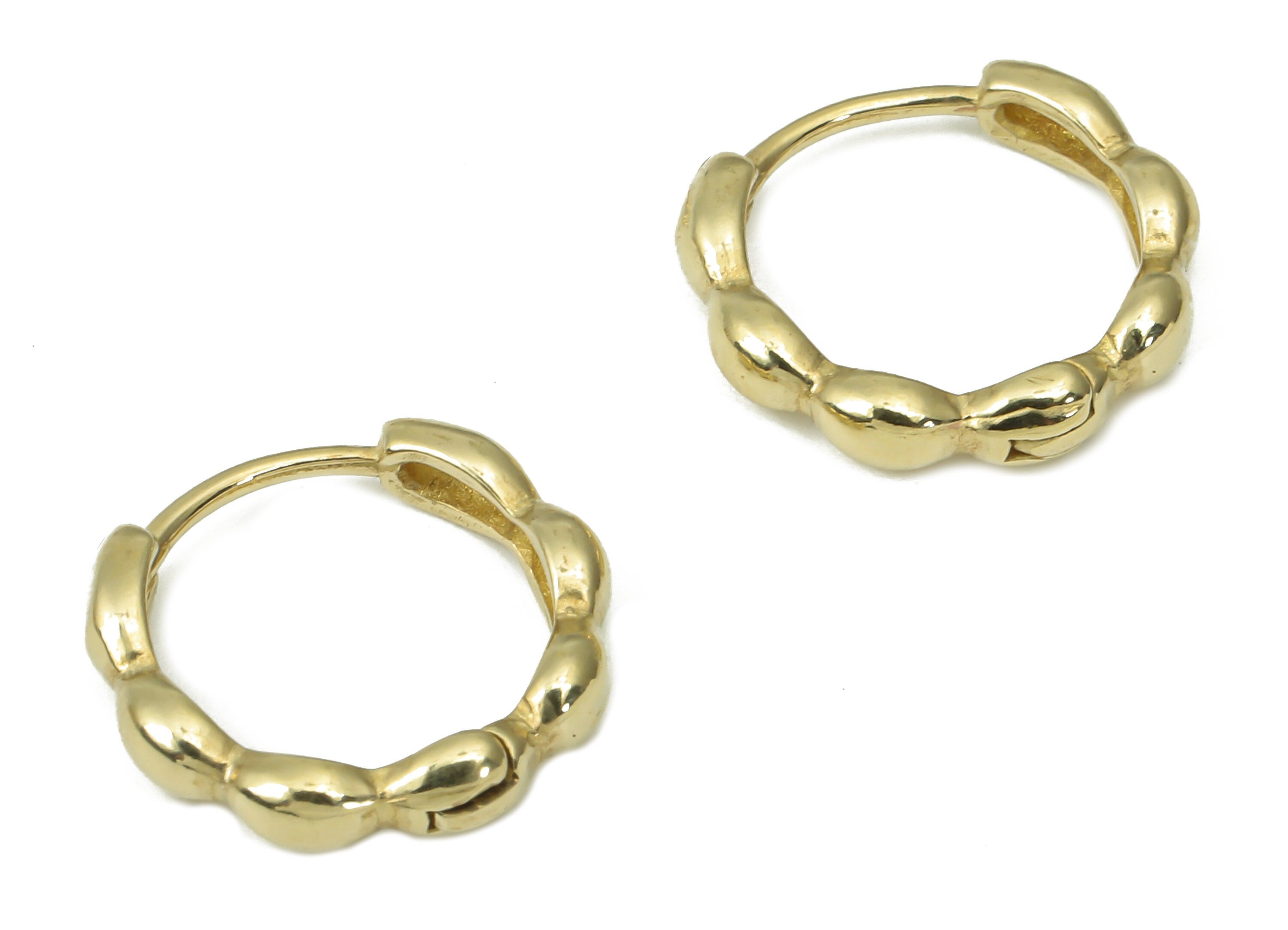 Brass Round Hoop Huggie - Brass Beaded Hoop Earrings – Chunky Wide Shiny Round Hoop Earrings – Jewelry Supplies - 13.1x13.1x2.8mm - PP7391 - DOMEDBAZAAR