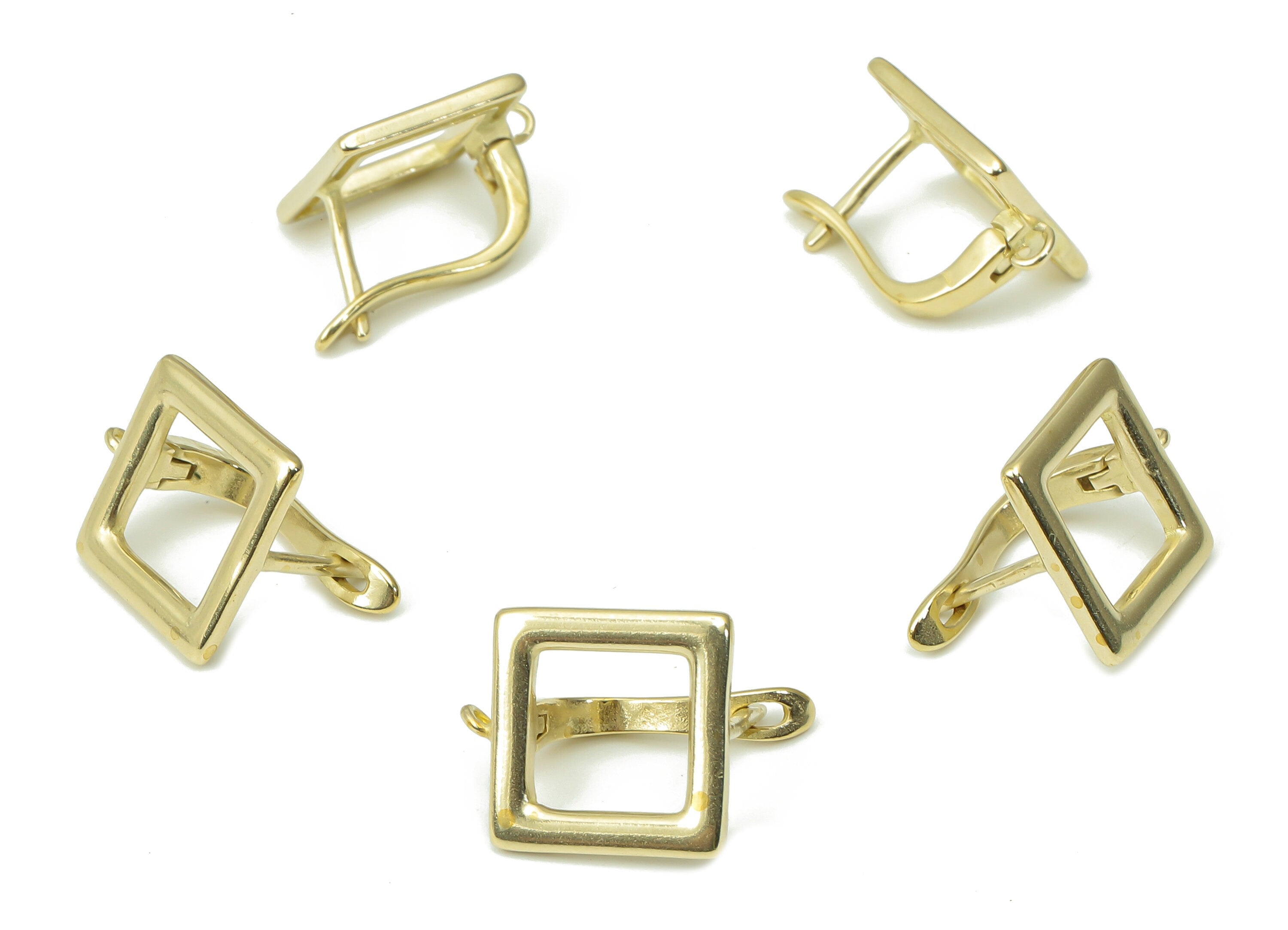 Brass Huggie Stud Earrings - Square Shape Earring Stud – Earring with Open Ring - Jewelry Making Supplies - 18.13x10.69x1.44mm - PP7378 - DOMEDBAZAAR