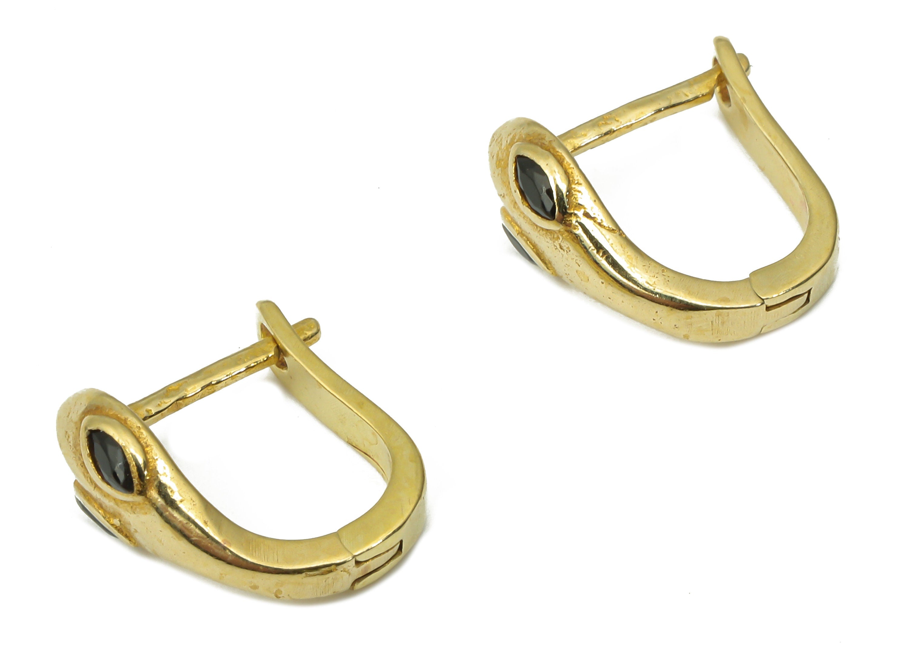 Brass Stud Earrings Huggie – Raw Brass Dainty Snake Zircon Stud Earrings – Earring with Open Ring – 12.07x11.48x2.08mm - PP7371 - DOMEDBAZAAR