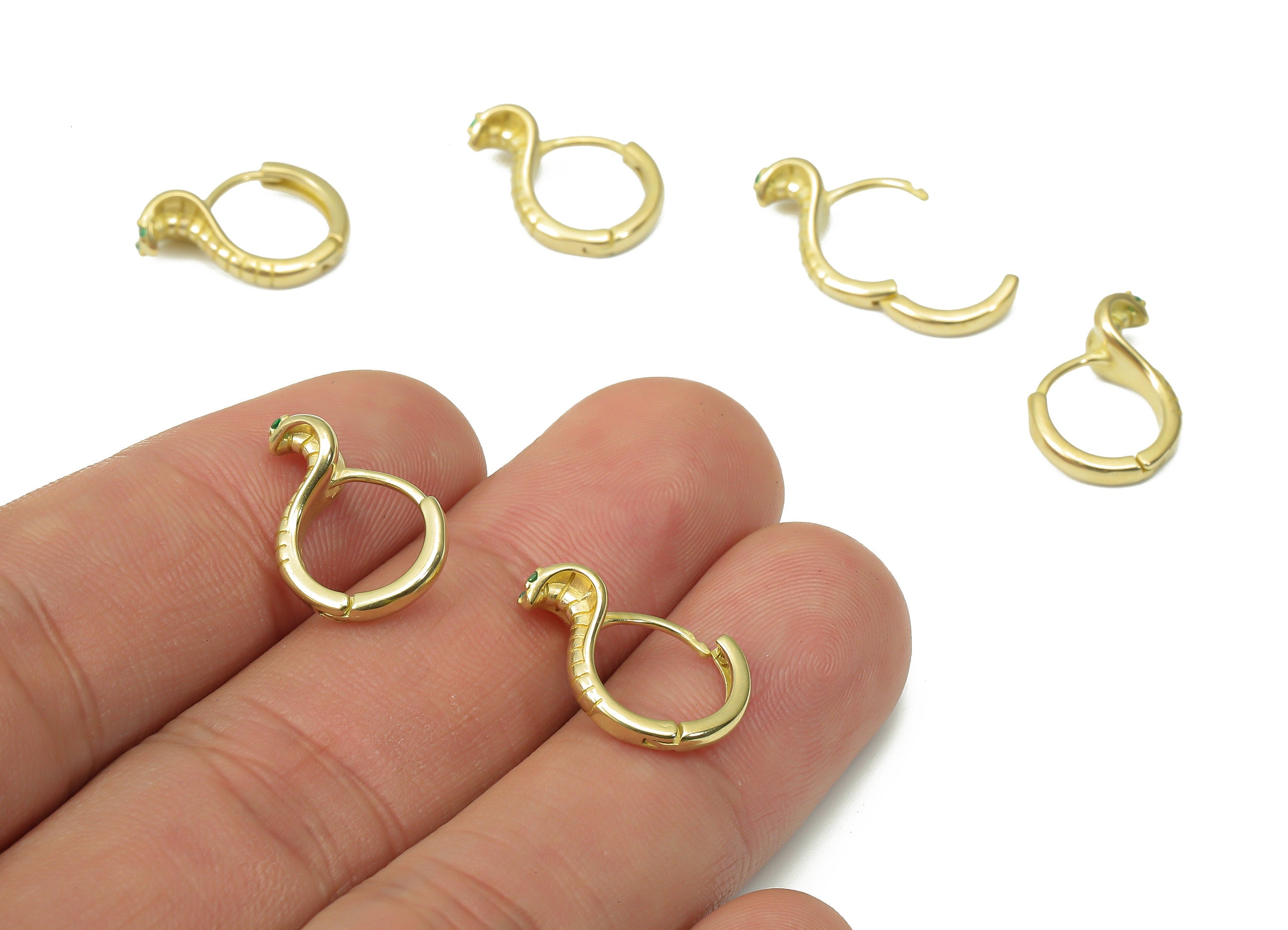Brass Round Snake Hoop Cobra Huggie - Dainty Snake Circle Huggies with Open Ring - Zircon Small Hoop Earrings - 16.85x11.4x2.38mm - PP7372 - DOMEDBAZAAR