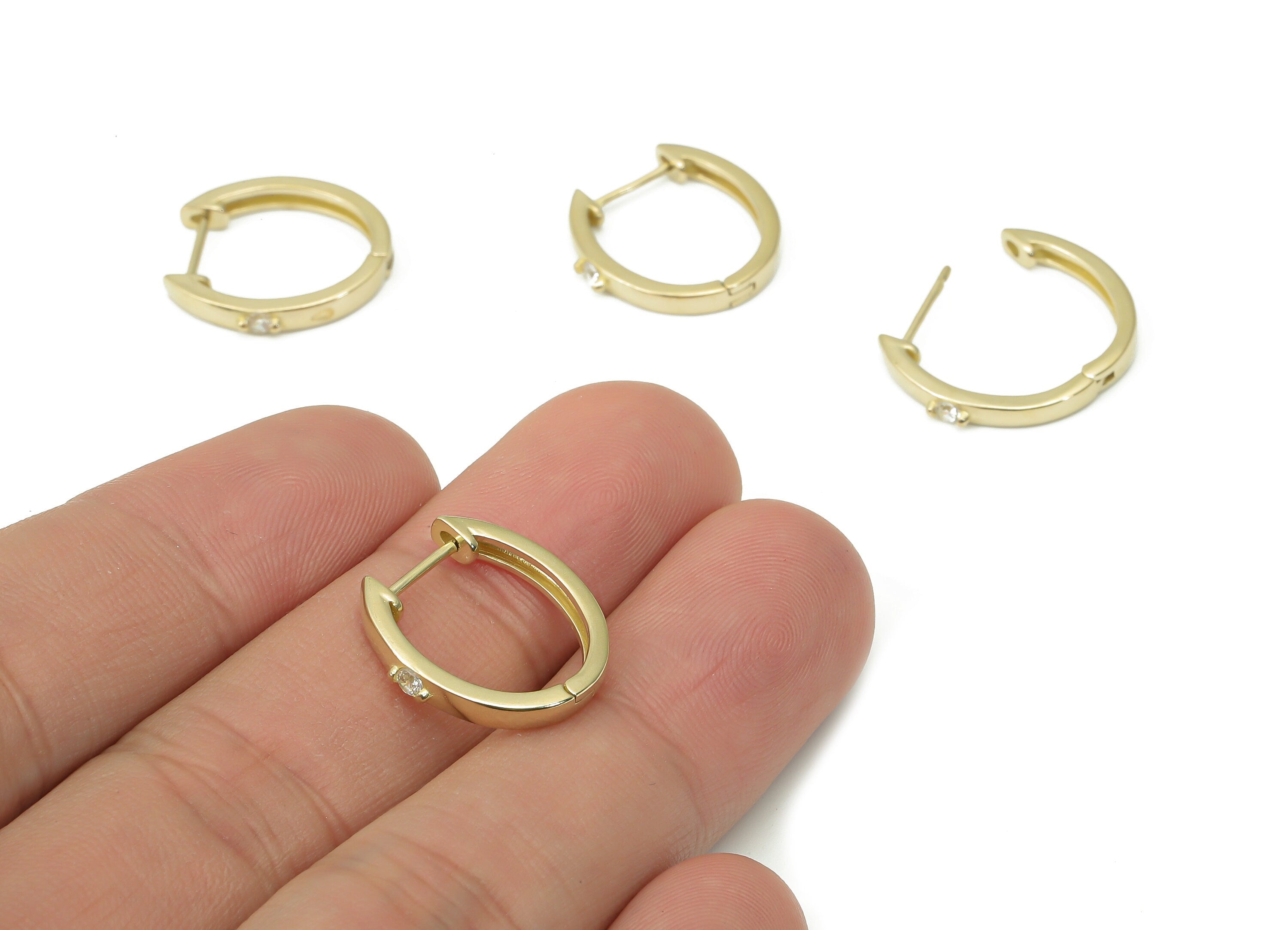 Brass Oval Hoop Earring – Dainty Oval Huggie with Open Ring – Zircon Small Hoop Earrings – Earring Supplies - 17.56x15.17x2.54mm - PP7375 - DOMEDBAZAAR