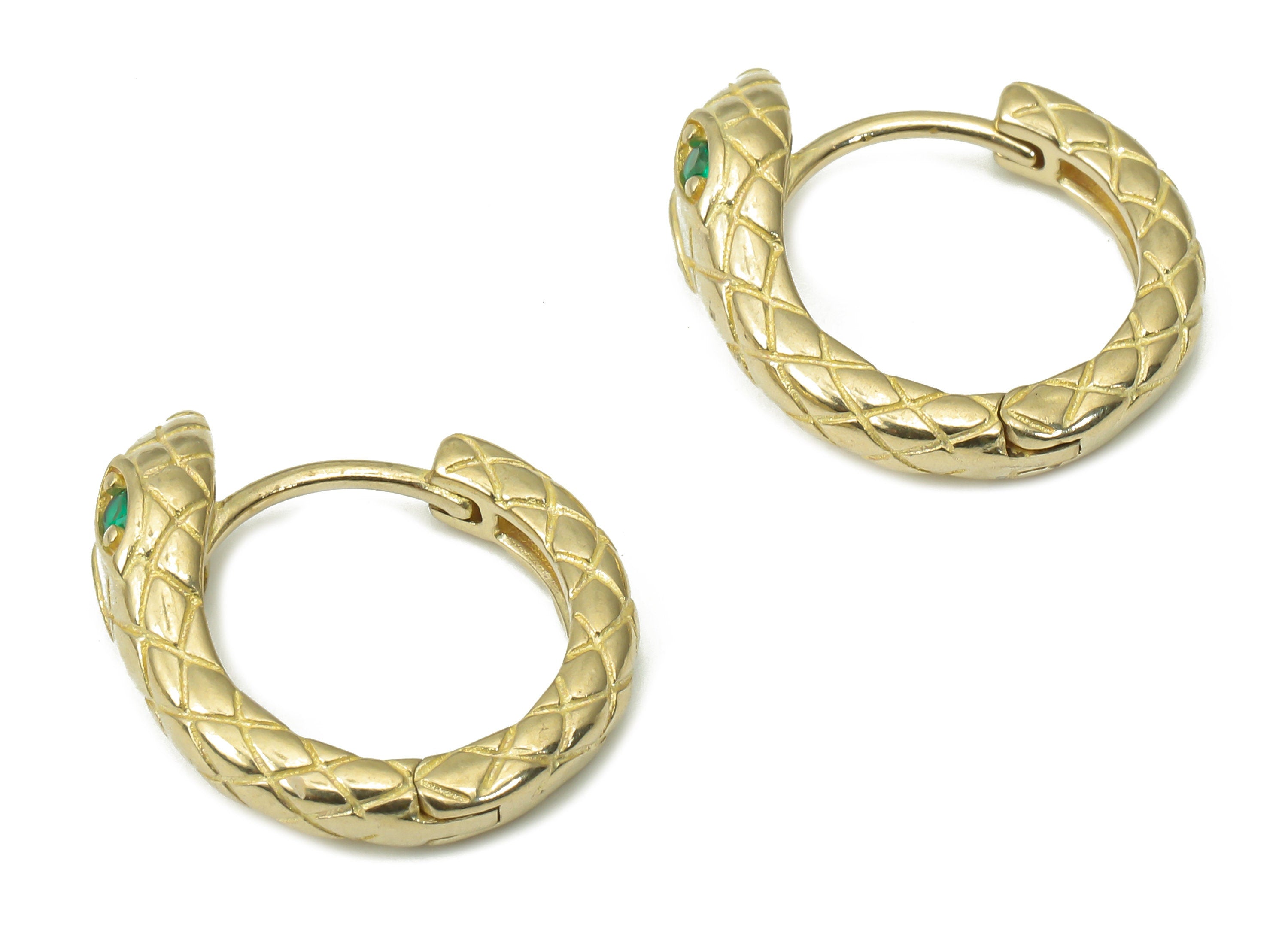Brass Round Snake Hoop Huggie - Dainty Snake Circle Huggies with Open Ring - Zircon Small Hoop Earrings - 16.1x15.55x2.7mm - PP7358 - DOMEDBAZAAR