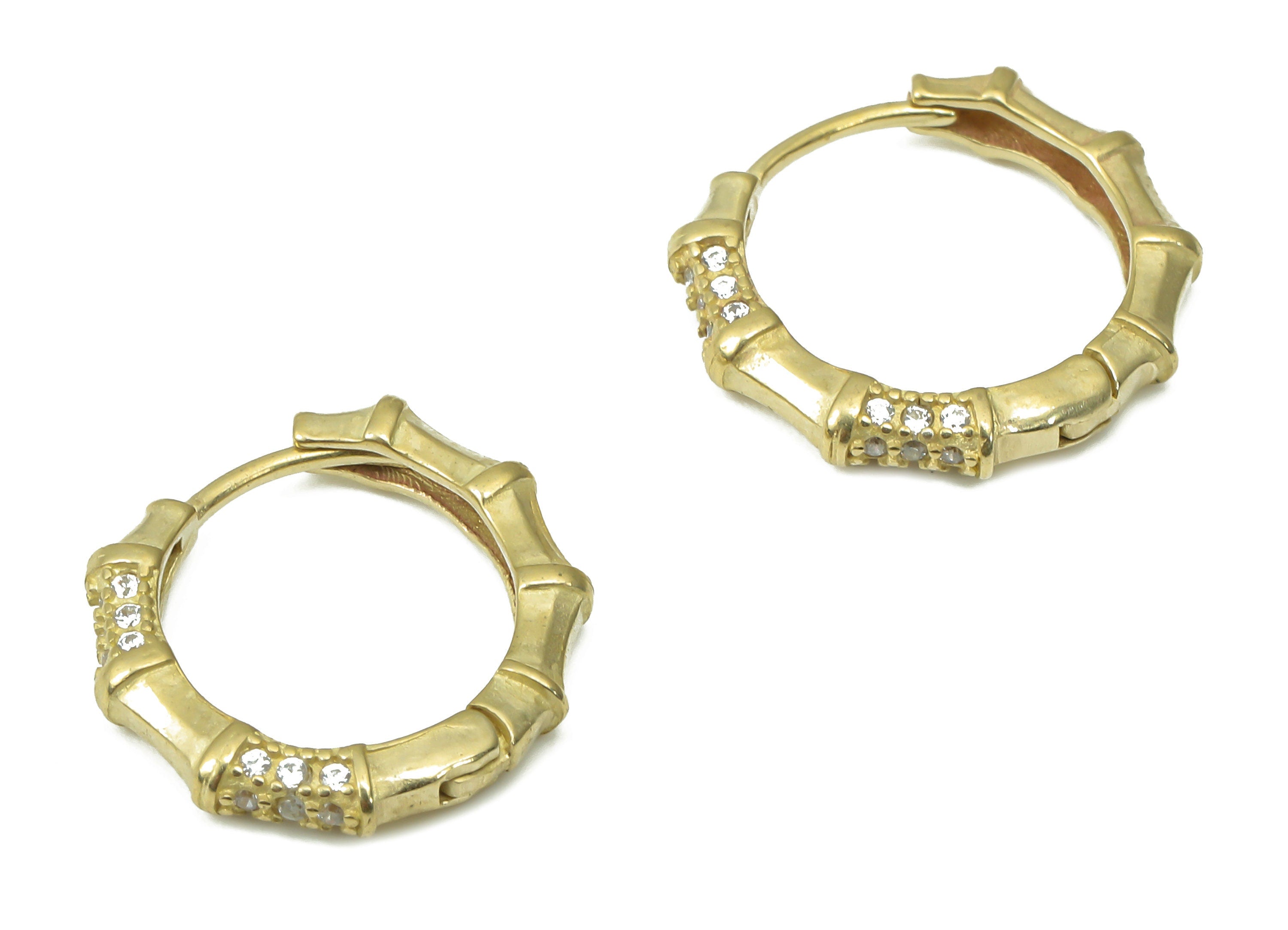 Brass Round Hoop Earring - Dainty Bamboo Huggies with Open Ring - Zircon Small Hoop Earrings - Jewelry Making - 16.93x14.52x2.14mm - PP7365 - DOMEDBAZAAR